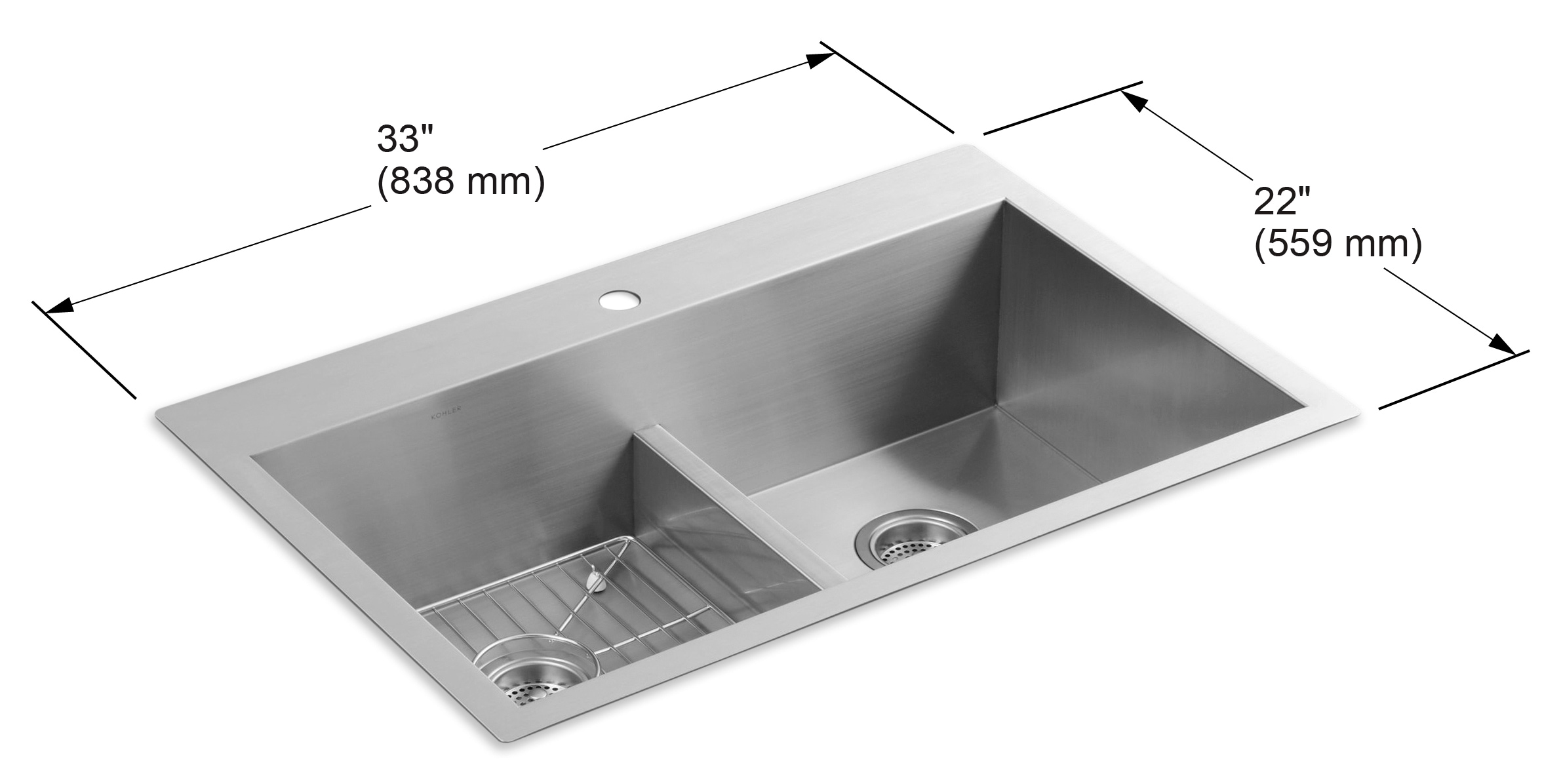 KOHLER Vault Drop-In 33-in x 22-in Stainless Steel Double Equal Bowl 1-Hole  Kitchen Sink in the Kitchen Sinks department at
