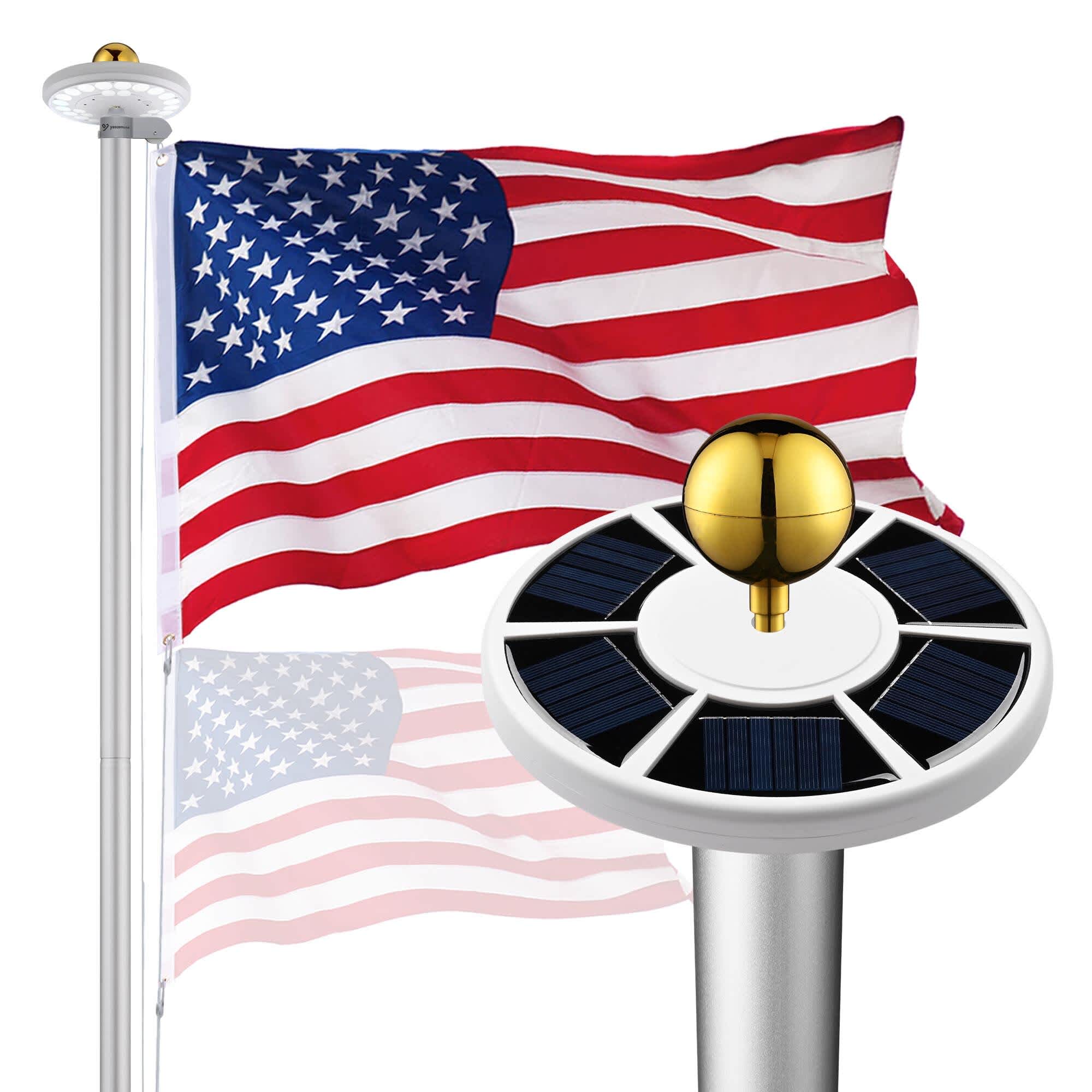 Yescom 22FLPSET041-30-11-LO Bravery 30 FT 13 Gauge Heavy Duty Sectional Flag Pole with Solar Light for Outside House Inground Yard Residential Silver