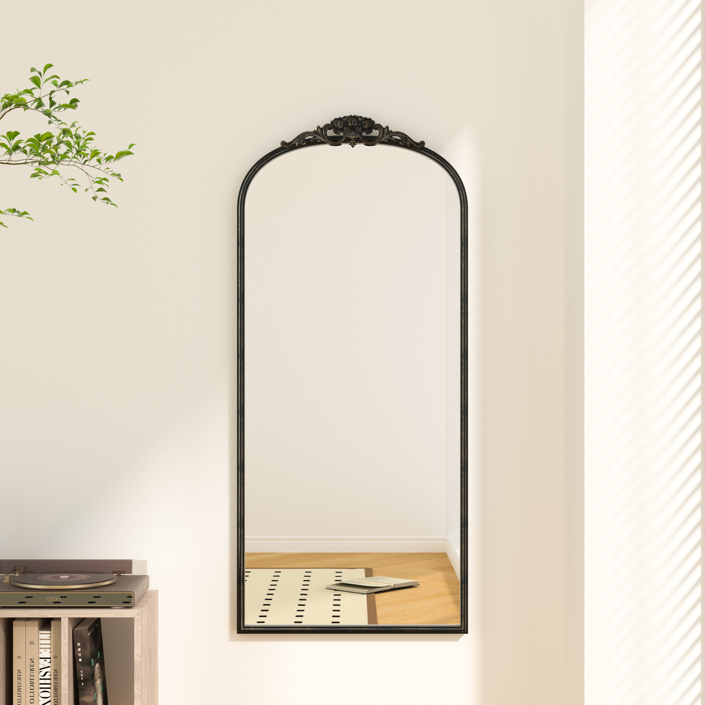 Keonjinn LW-JZ-CXFD-55121-BK Decorative Mirror 22-in W x 48-in H Rectangle Distressed Black Framed Wall Mirror