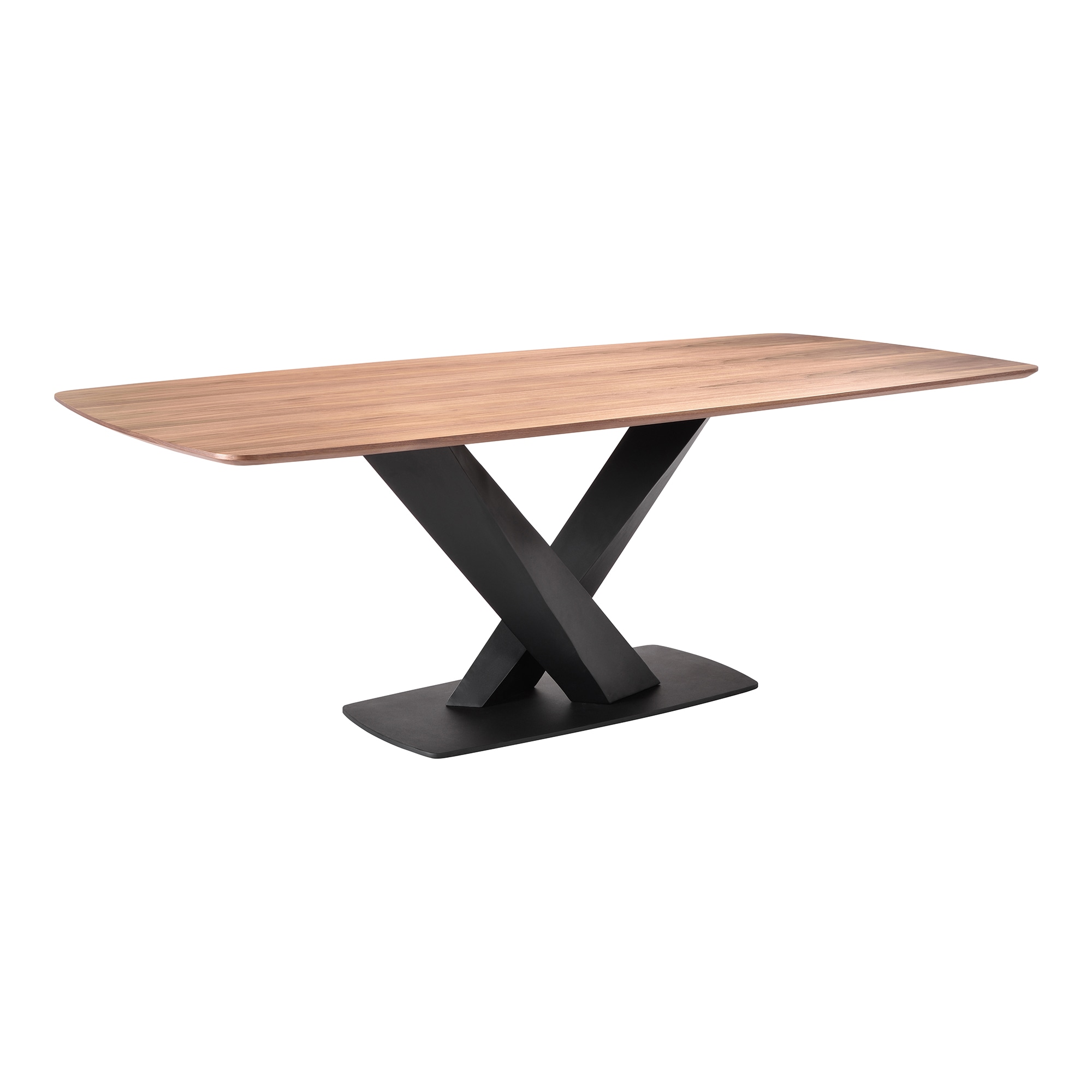 Armen Living LCERDIWABL Everett Walnut Contemporary/Modern Dining Table, Wood with Black Metal Pedestal Base 43.5-Inches L x 30-Inches H