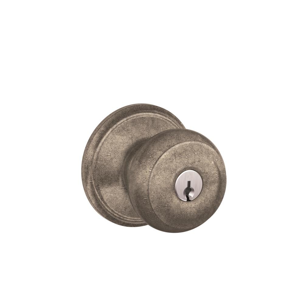 Schlage F51AGEO621 F Series Distressed Nickel Traditional Interior/Exterior Keyed entry door knob Single pack