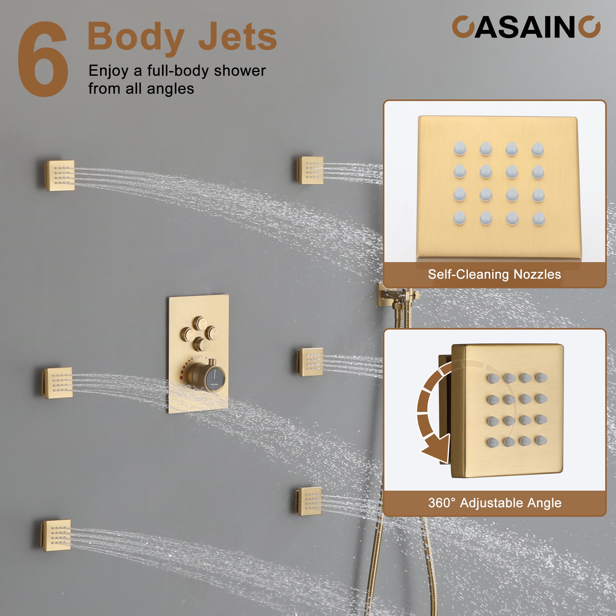 CASAINC CS6228-12BG Showerhead-Bar-Panels - View #8
