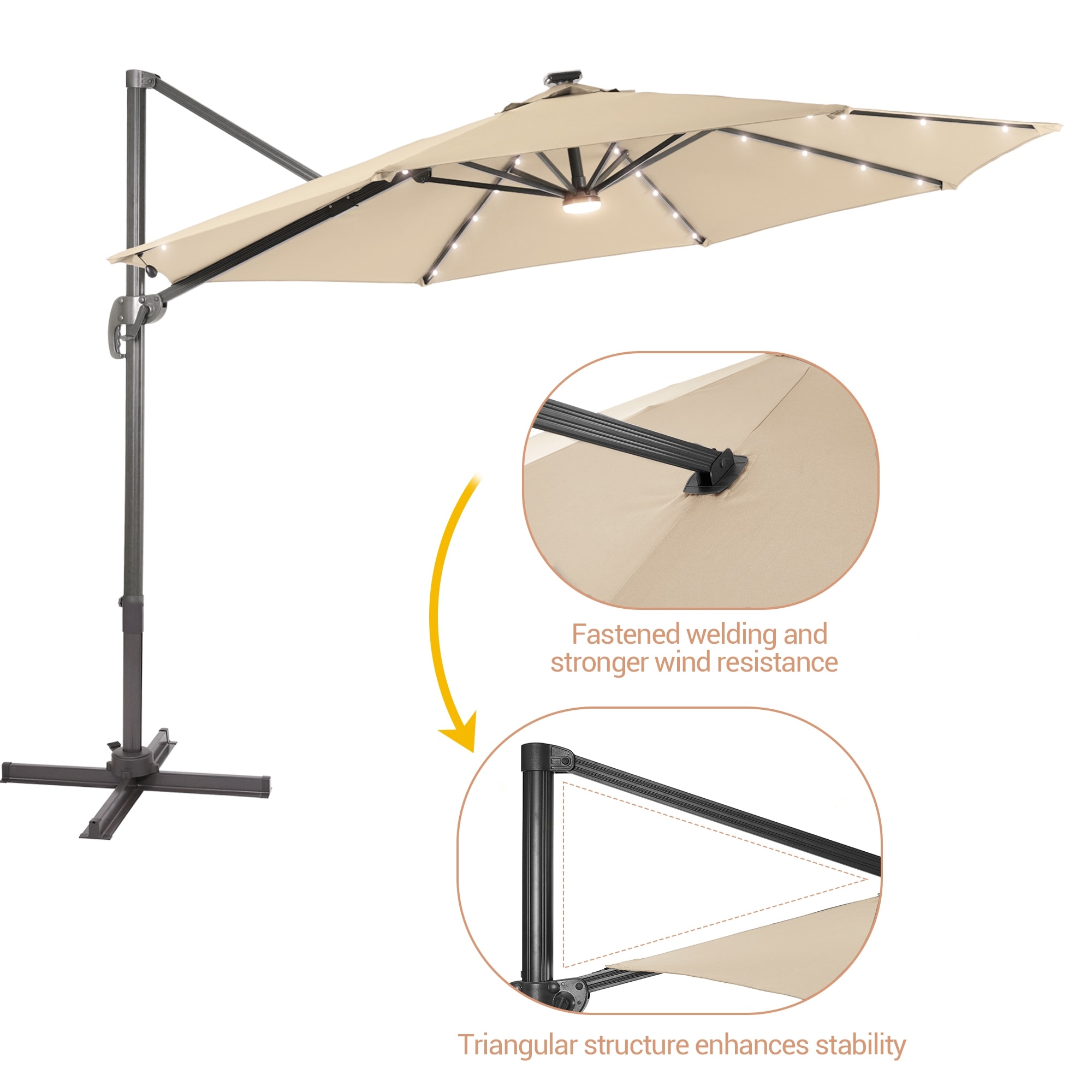 ACEGOSES 11-ft Aluminum Round No-tilt Cantilever Patio Umbrella with ...