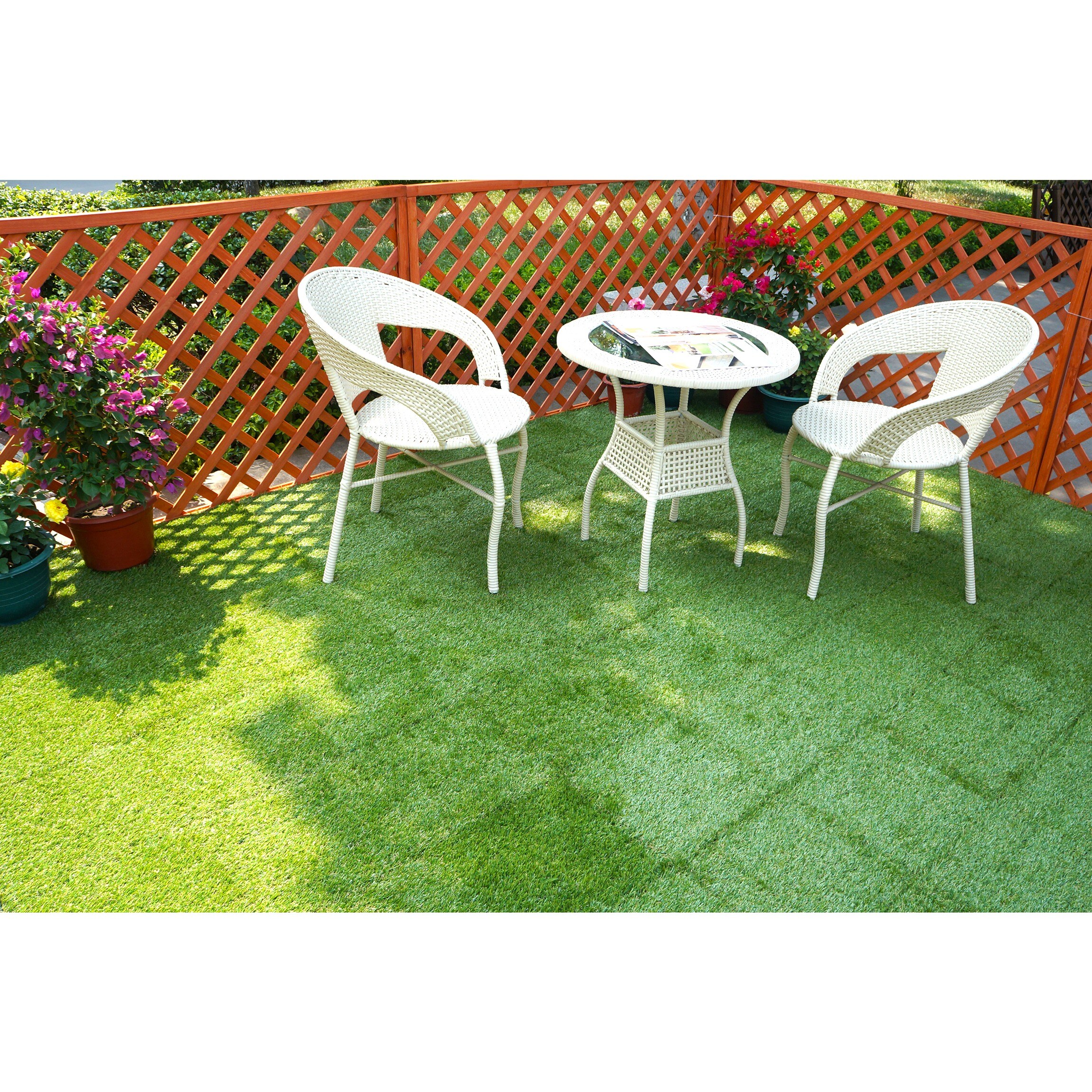 12" x 12" Green Plastic Interlocking Artificial Grass Deck Tile