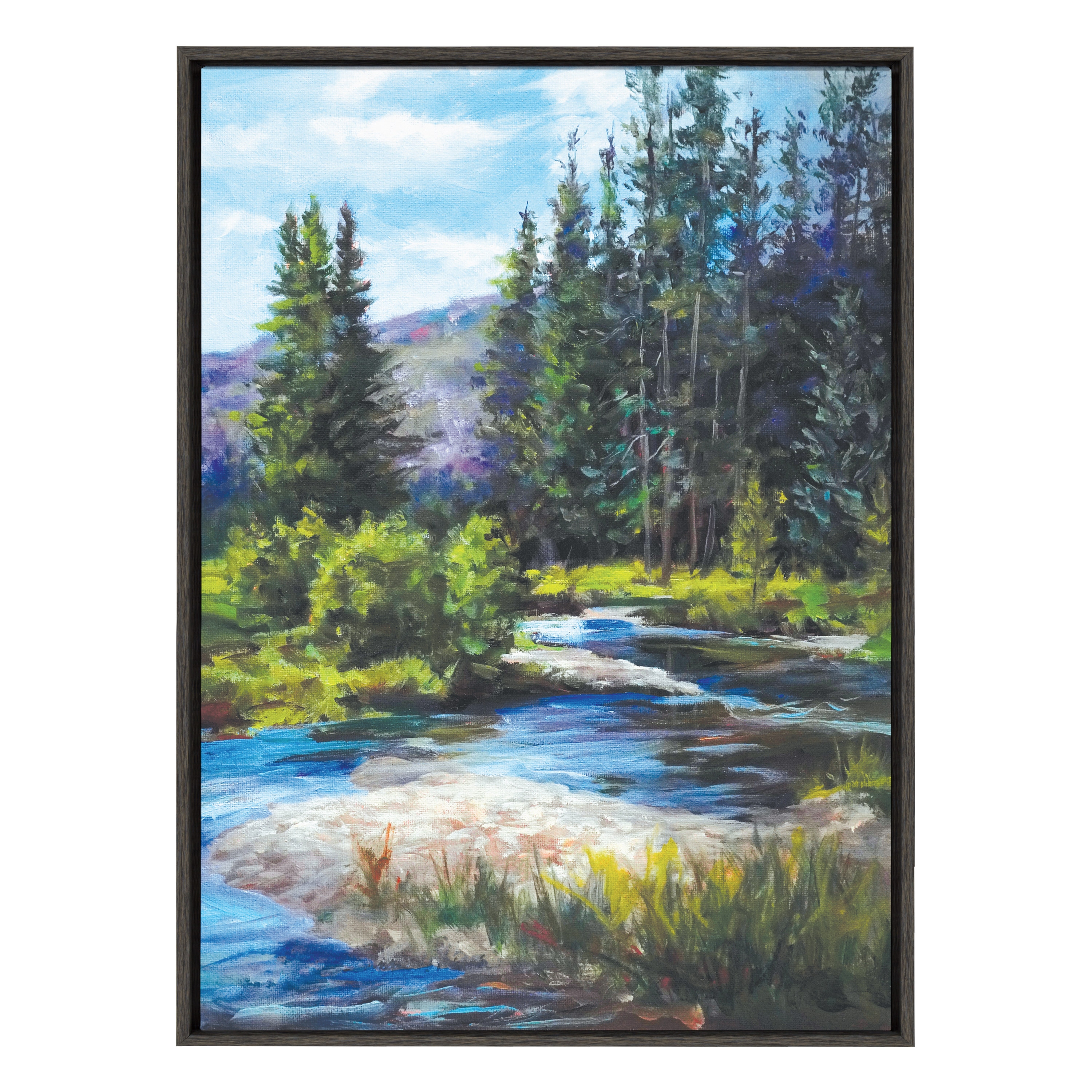 Kate and Laurel 220551 River Flowing Laurie Snow Hein Gray Framed 38-in H x 28-in W Landscape Print on Canvas