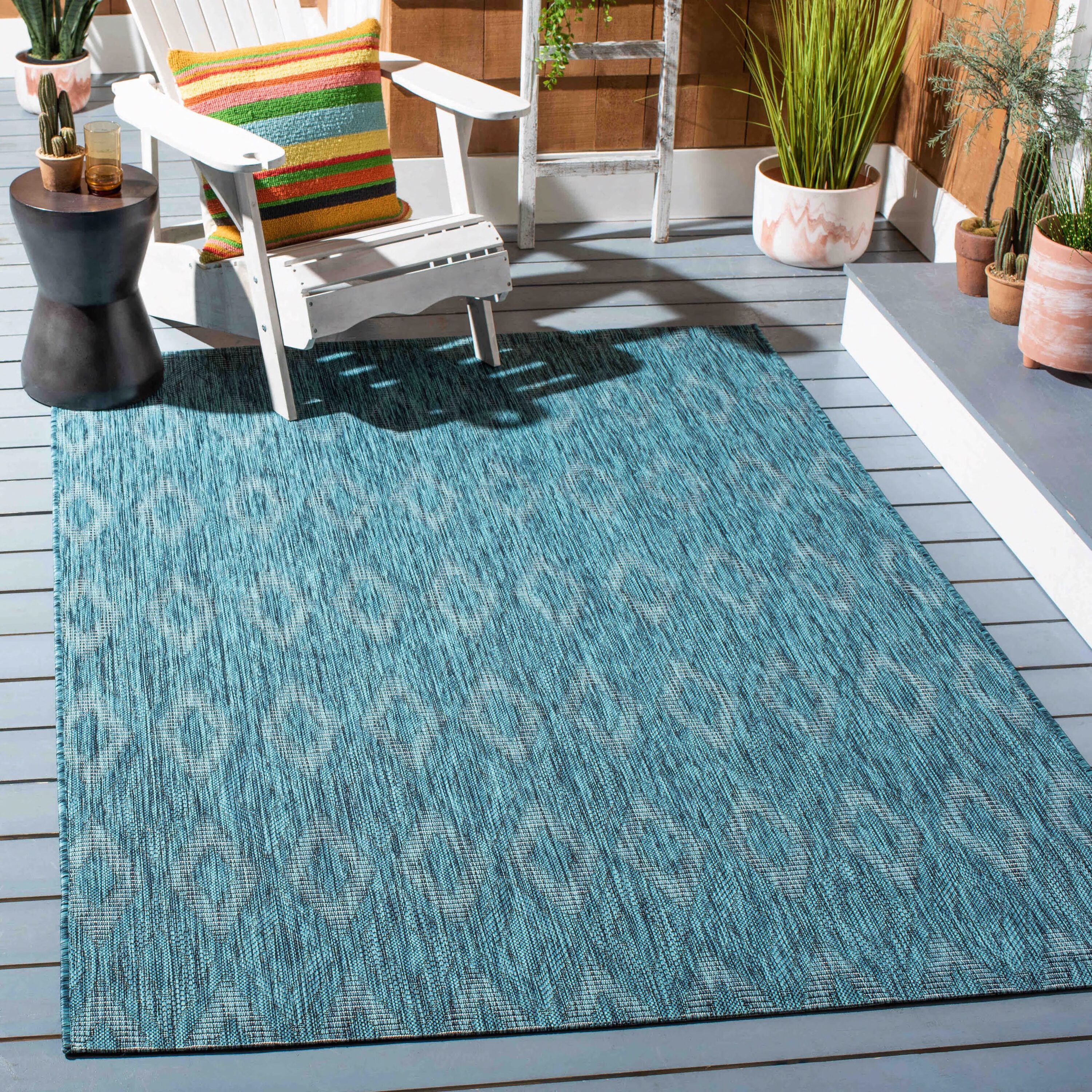 Safavieh CY8522-37222-3 Courtyard 3 x 5 (ft) Loomed Synthetic Turquoise/Blue Rectangular Indoor/Outdoor Geometric Southwestern Area rug