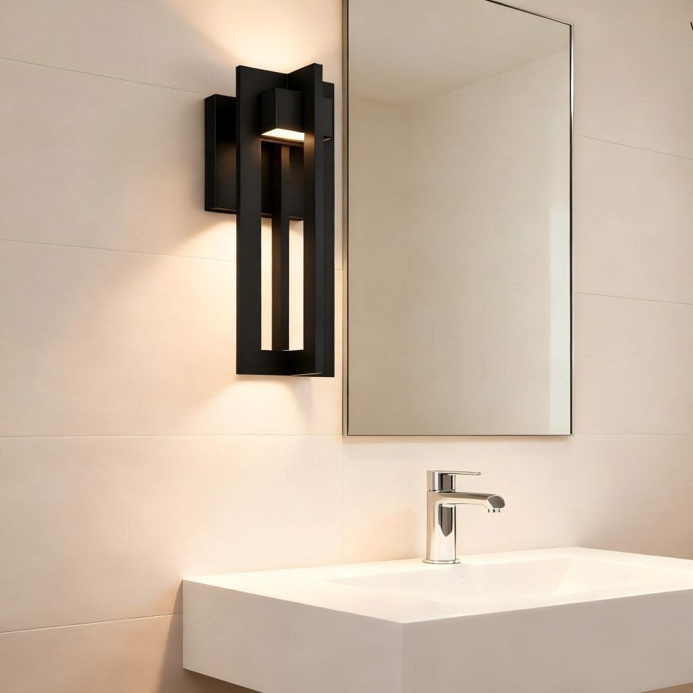Basdien - 18 in Black Integrated LED Outdoor Wall Sconce 12W 450 Lumens 3 Color Temperature Selec...