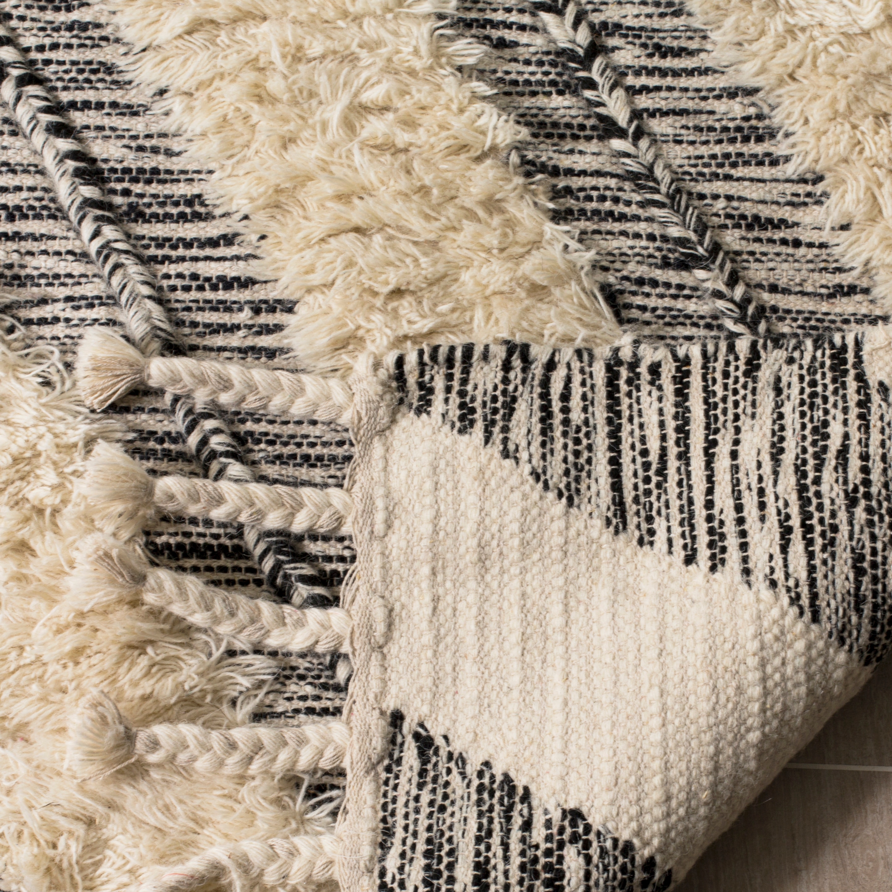 Hand-Knotted Black and Ivory Wool Area Rug, 3' x 5'
