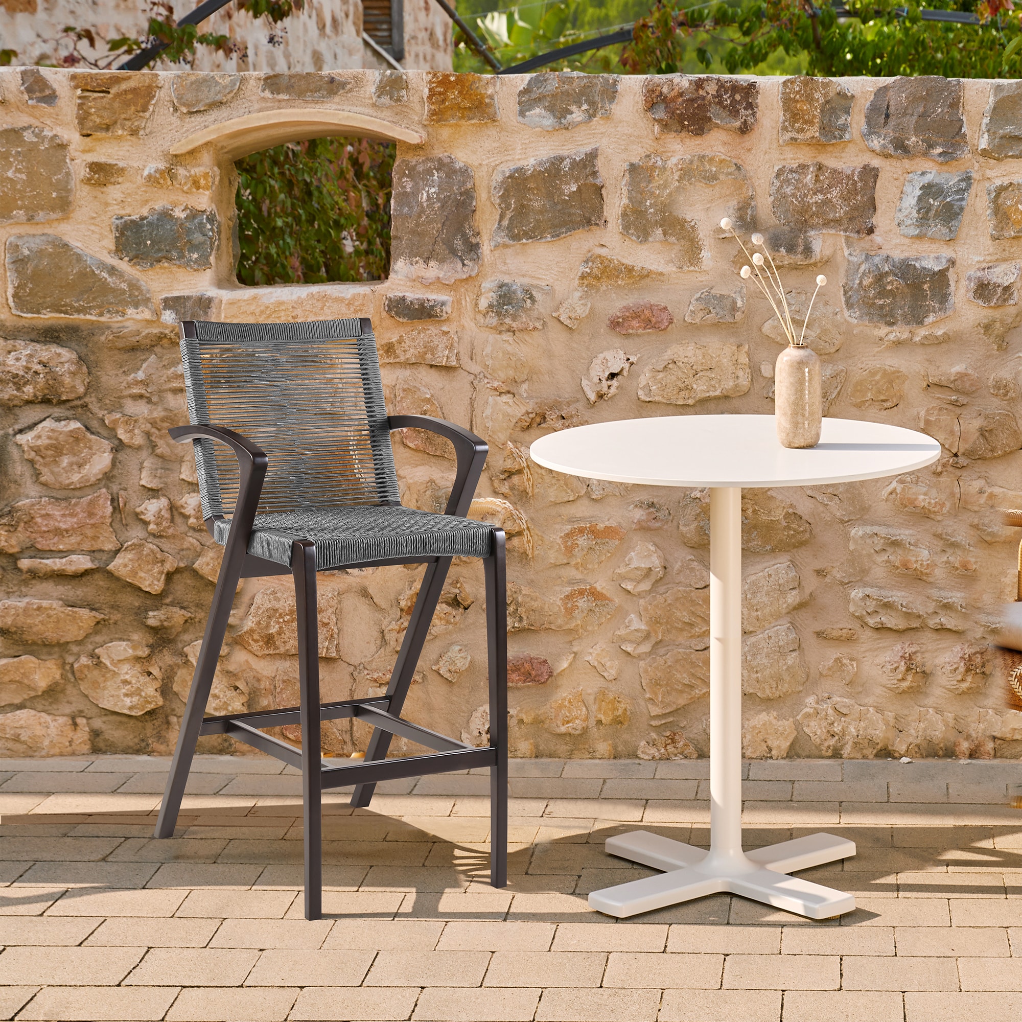 Nabila 42.5" Dark Eucalyptus and Grey Rope Outdoor Chair