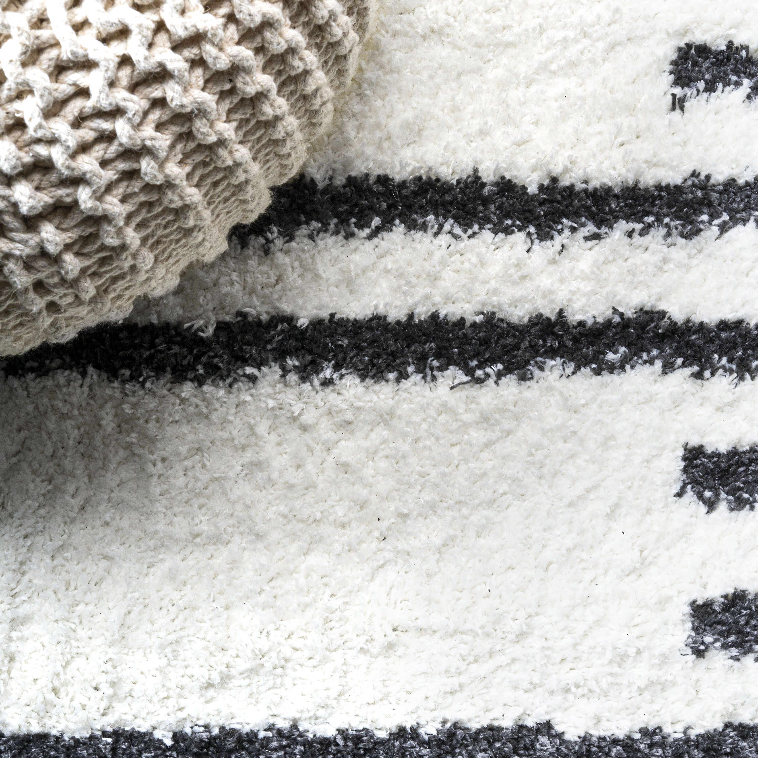 Ivory and Gray Striped Shag Area Rug 3 x 5