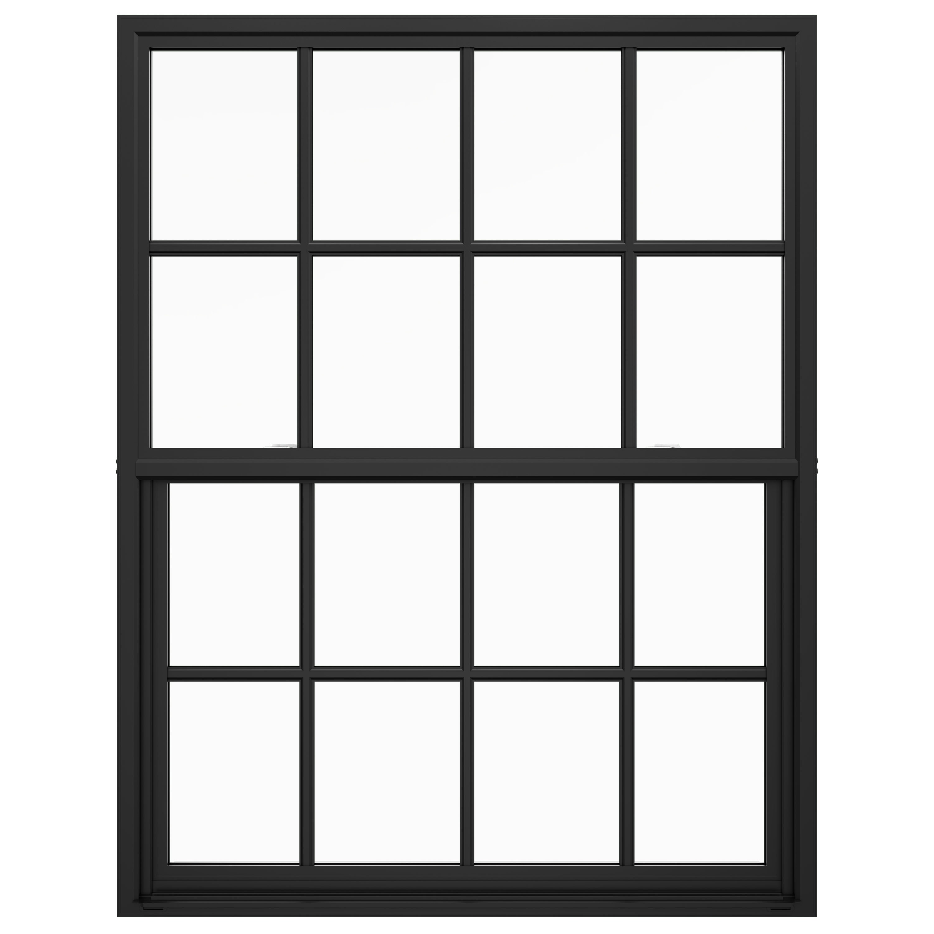 JELD-WEN LOWOLJW242200098 FiniShield V-4500 41-1/2-in x 53-1/2-in Black Exterior Vinyl New construction Single Hung Window Low-E argon Double Pane Glass with Grids, (Full Screen Included)