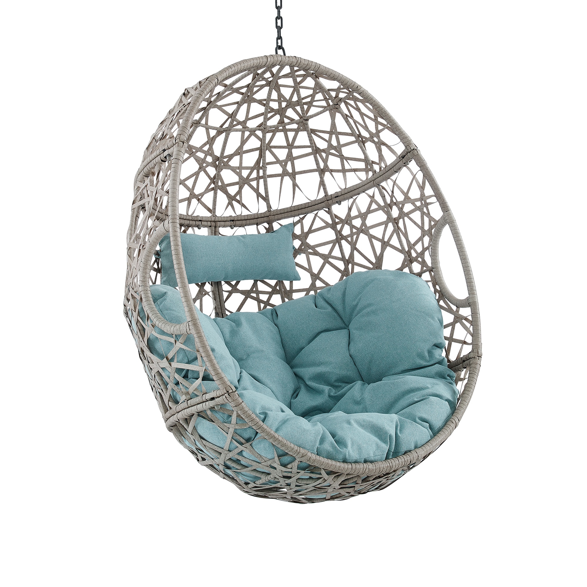 Egg Chair Wicker Black Metal Frame Egg Chair with Blue Olefin Cushioned Seat | - PEAK HOME FURNISHINGS 970185TC