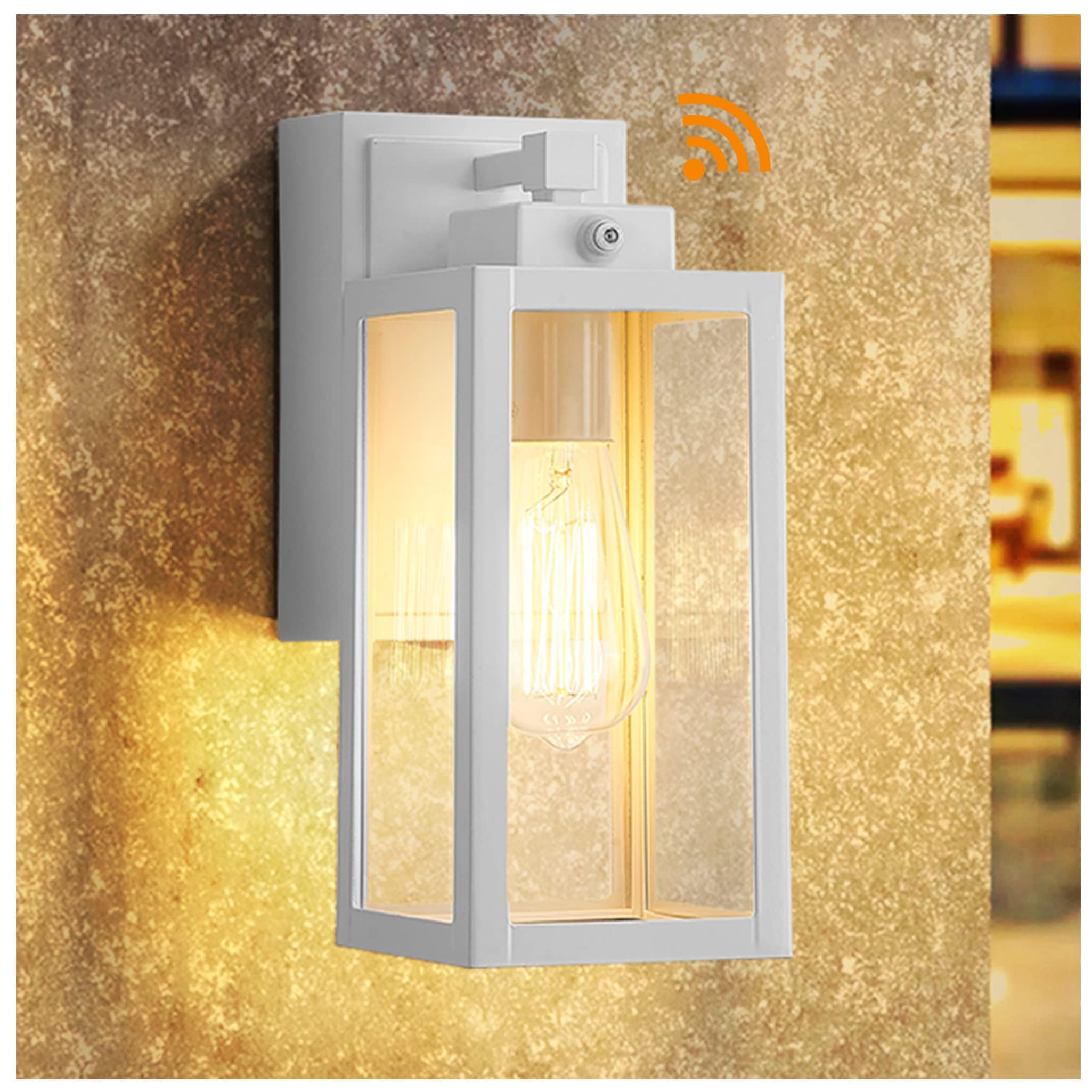 LTMATE LSZW27BS-P+G WH JAZAVA 1 -Light 12.2-in H White Hardwired Dusk to Dawn Outdoor Wall Light