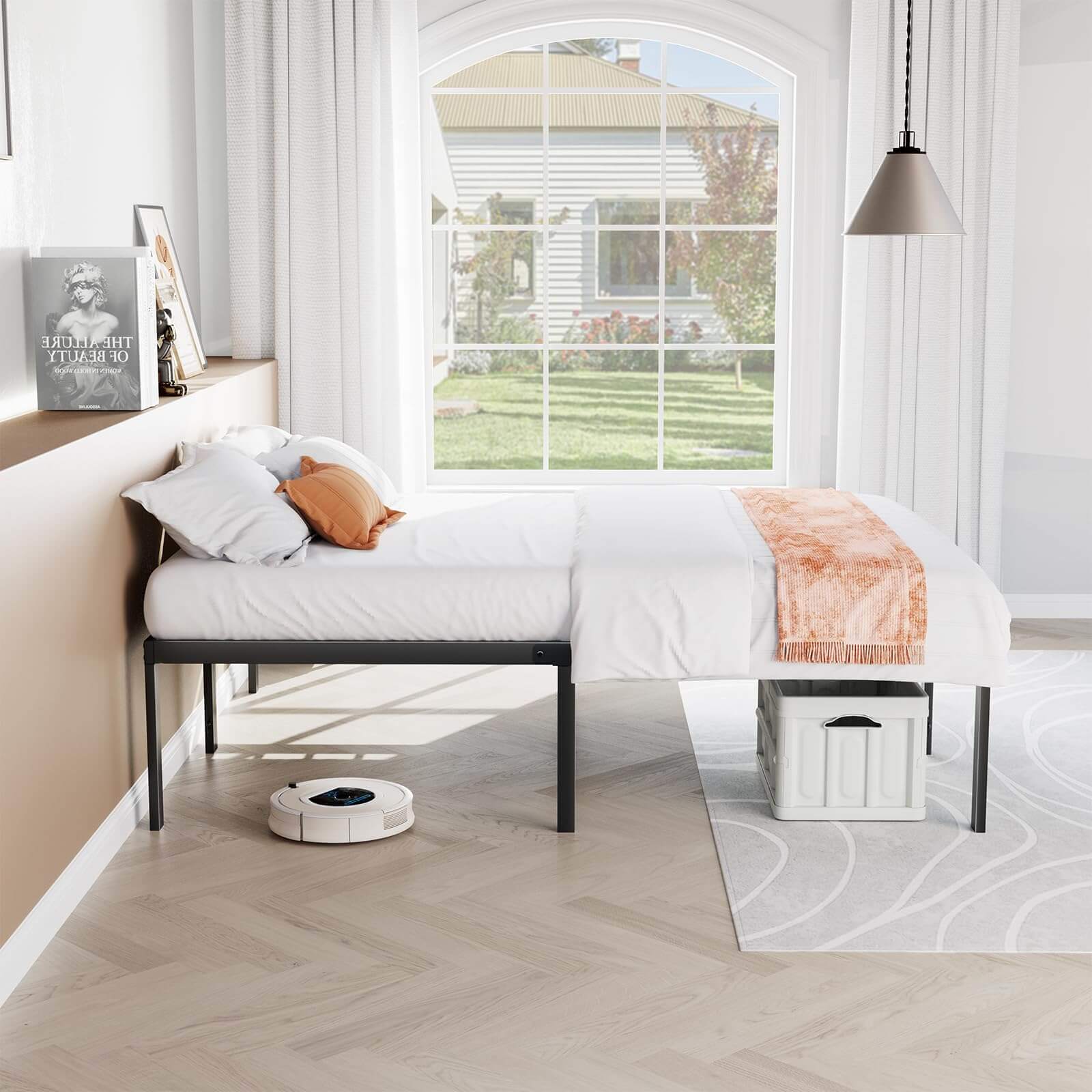 Queen Black Metal Platform Bed Frame with Slats