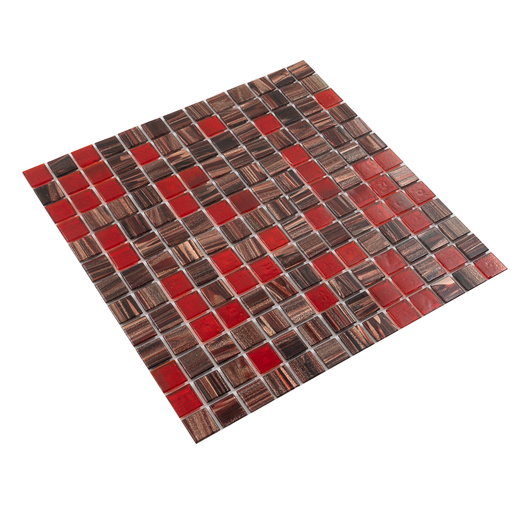 Mingles 12" x 12" Glossy Red and Brown Glass Mosaic Tile