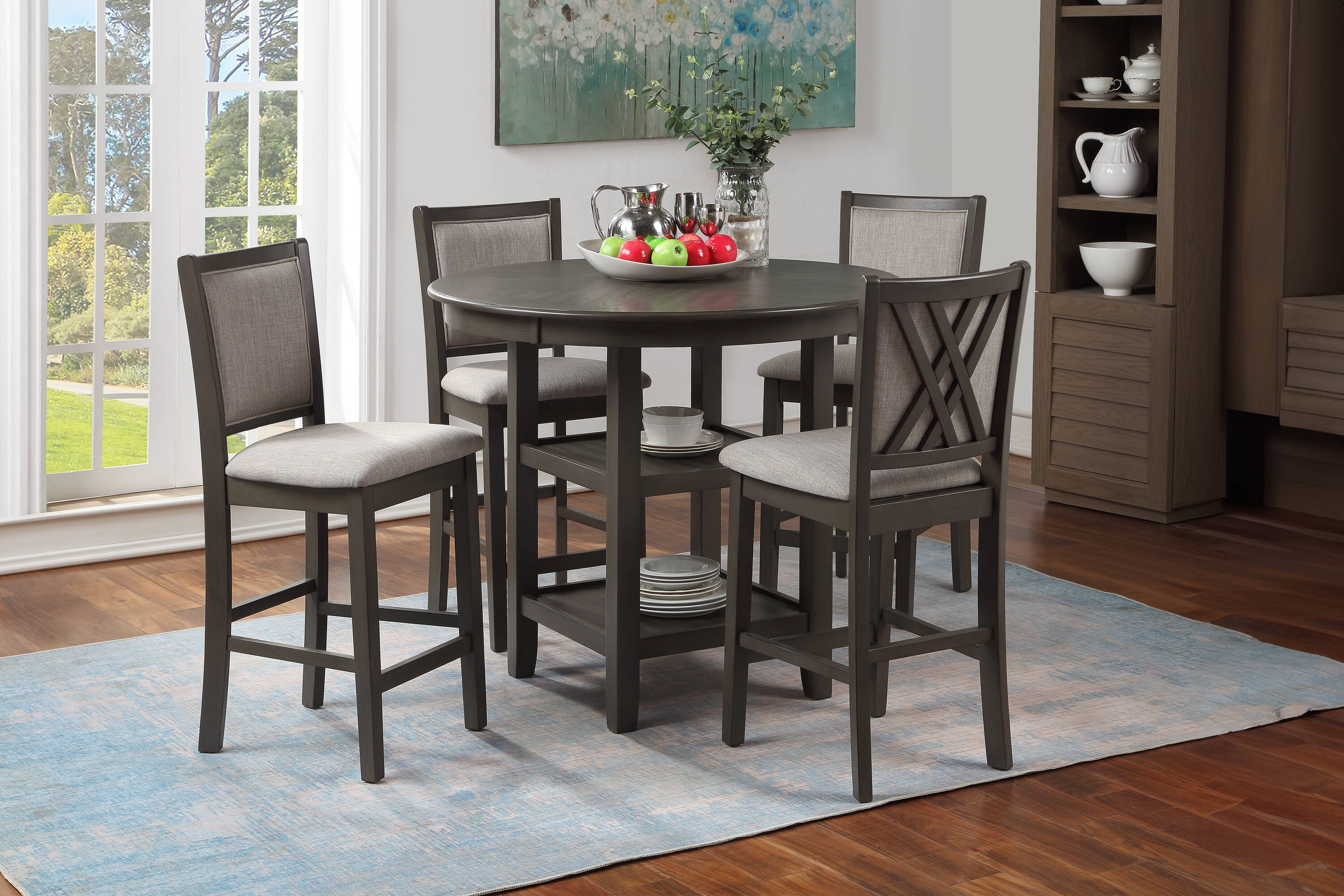 New Classic Furniture D3651-52S-GRY Amy Gray Transitional Dining Room Set with Round Table ( Seats 4 )