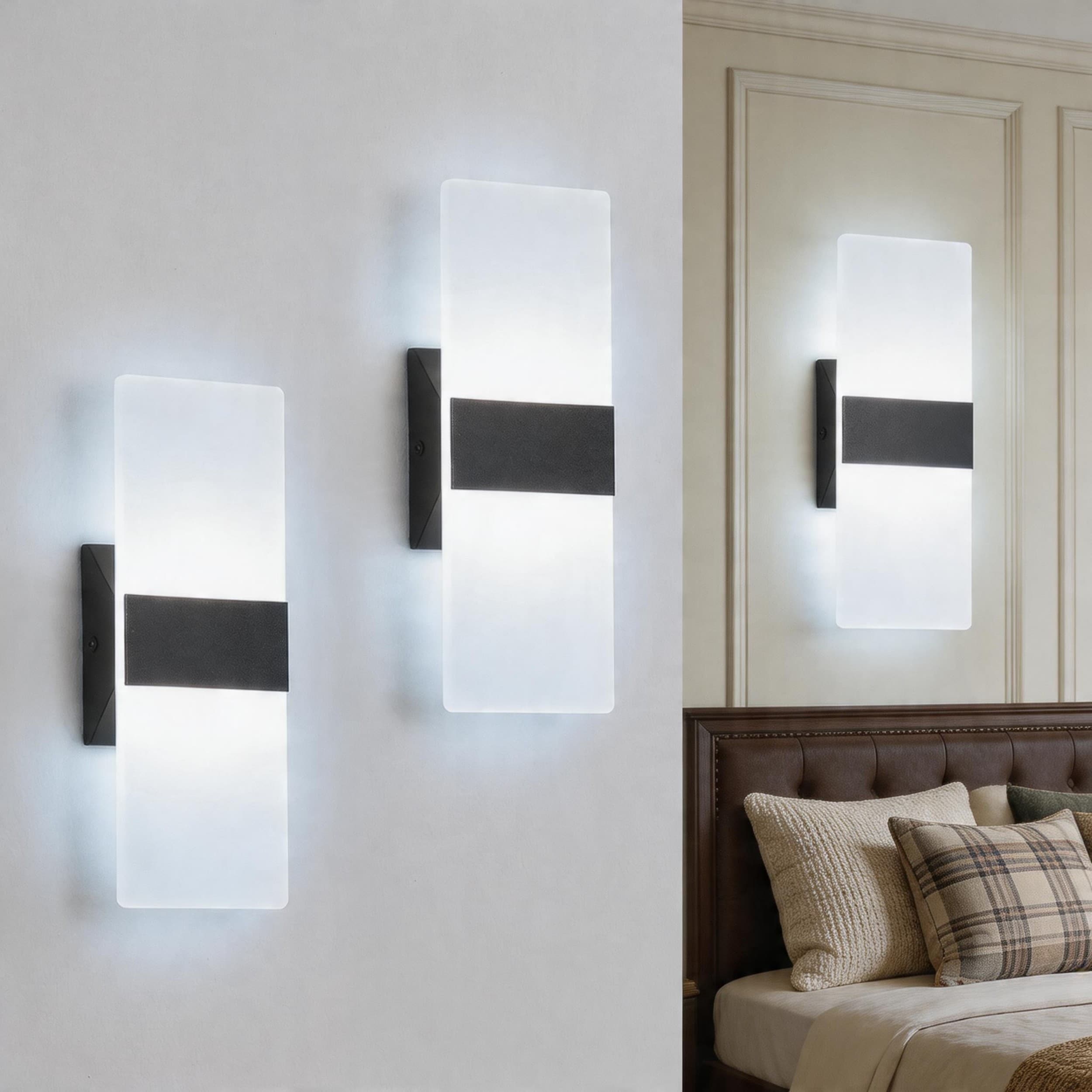 DAYAUM 4.33in. Matte Black Modern Wall Sconce (2-Pack) with LED 6000K Dimmable