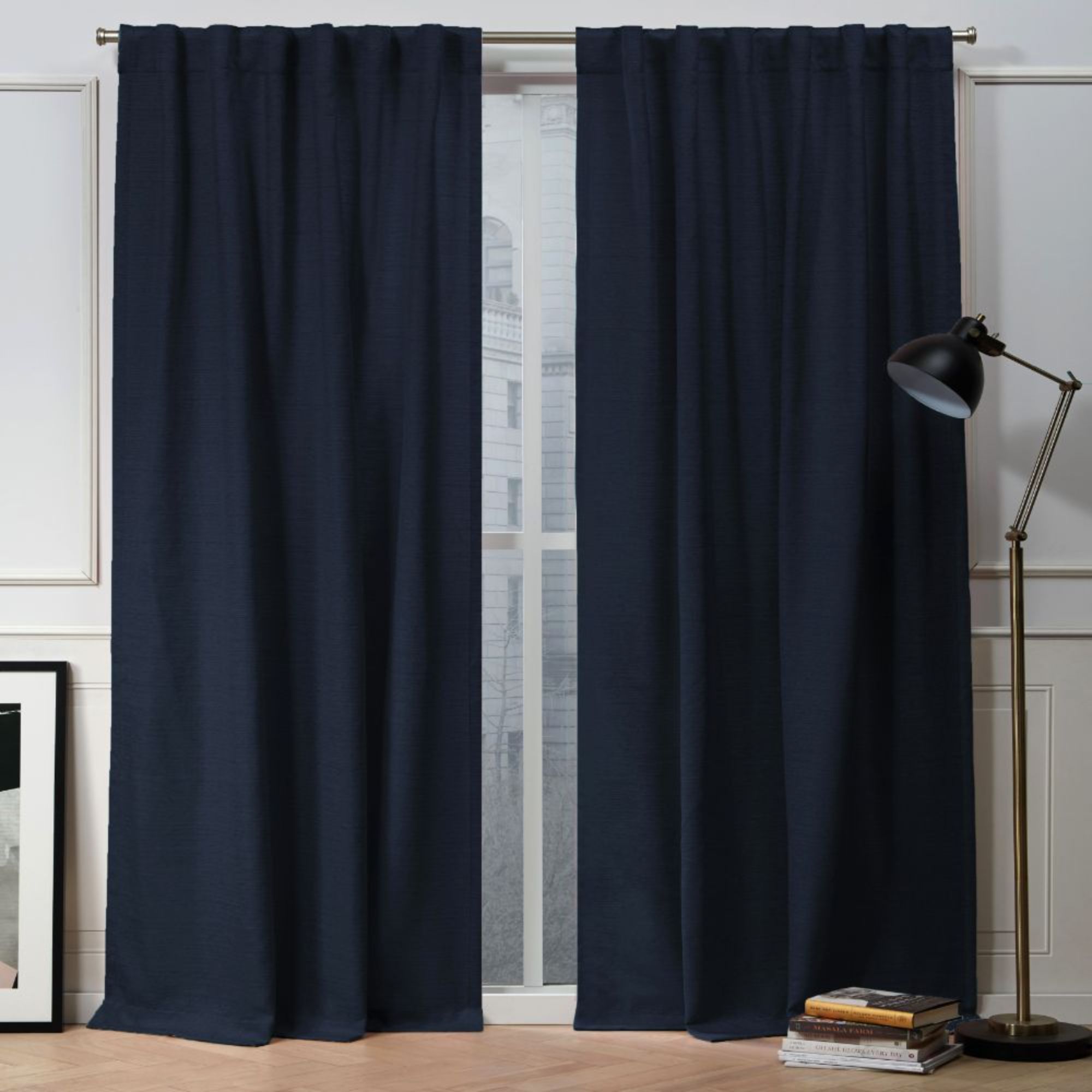 Nicole Miller YC013588DSNMF1 A132 108-Inches Peacoat Blue Light filtering Back tab Curtain panel pair