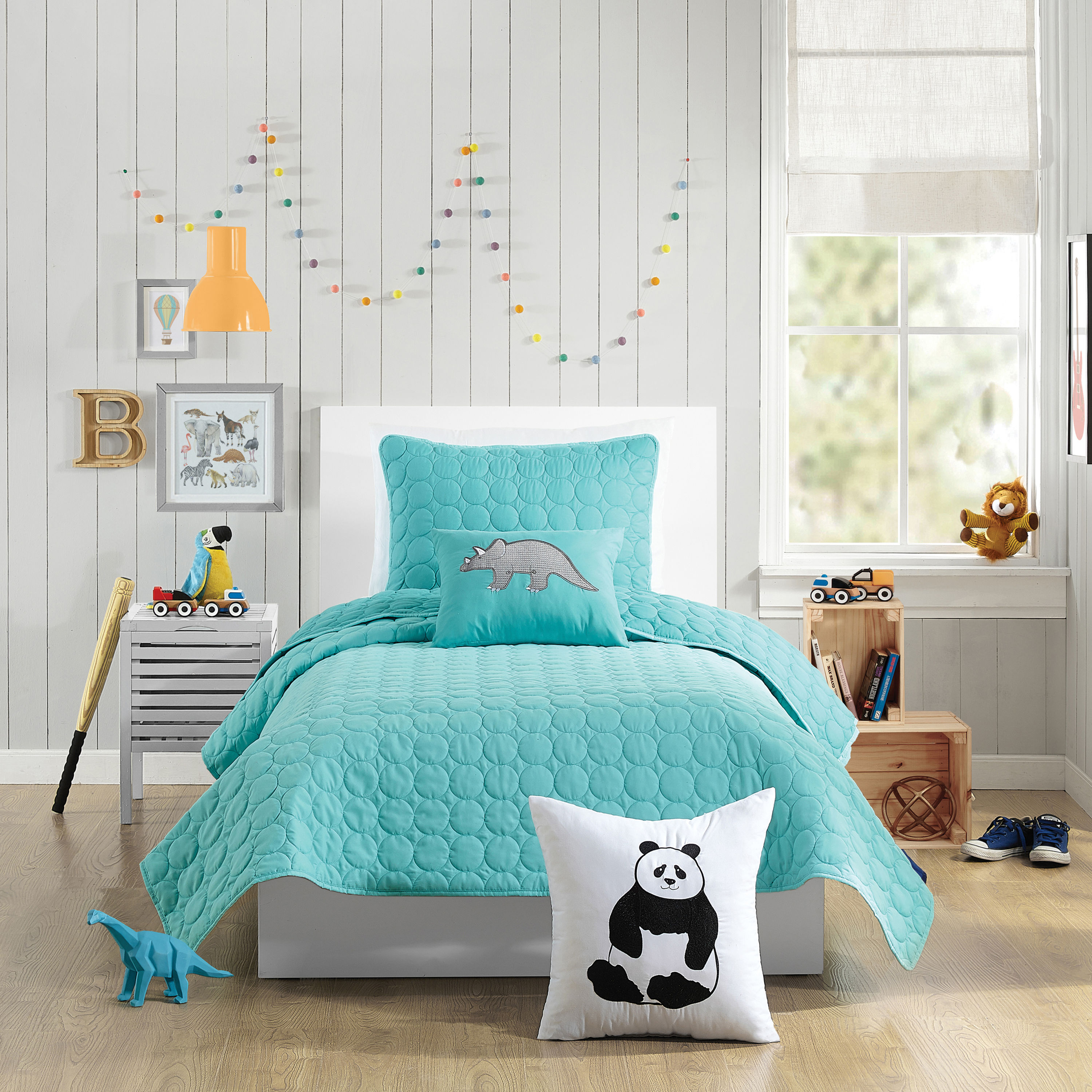 Aqua Blue Twin Reversible Microfiber Kids Quilt Set