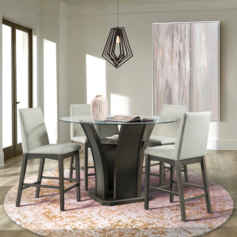 Simms Walnut Round Transitional Counter Table, Glass Top with Dark Wood Base in Brown | - Picket House Furnishings DPR500CDT