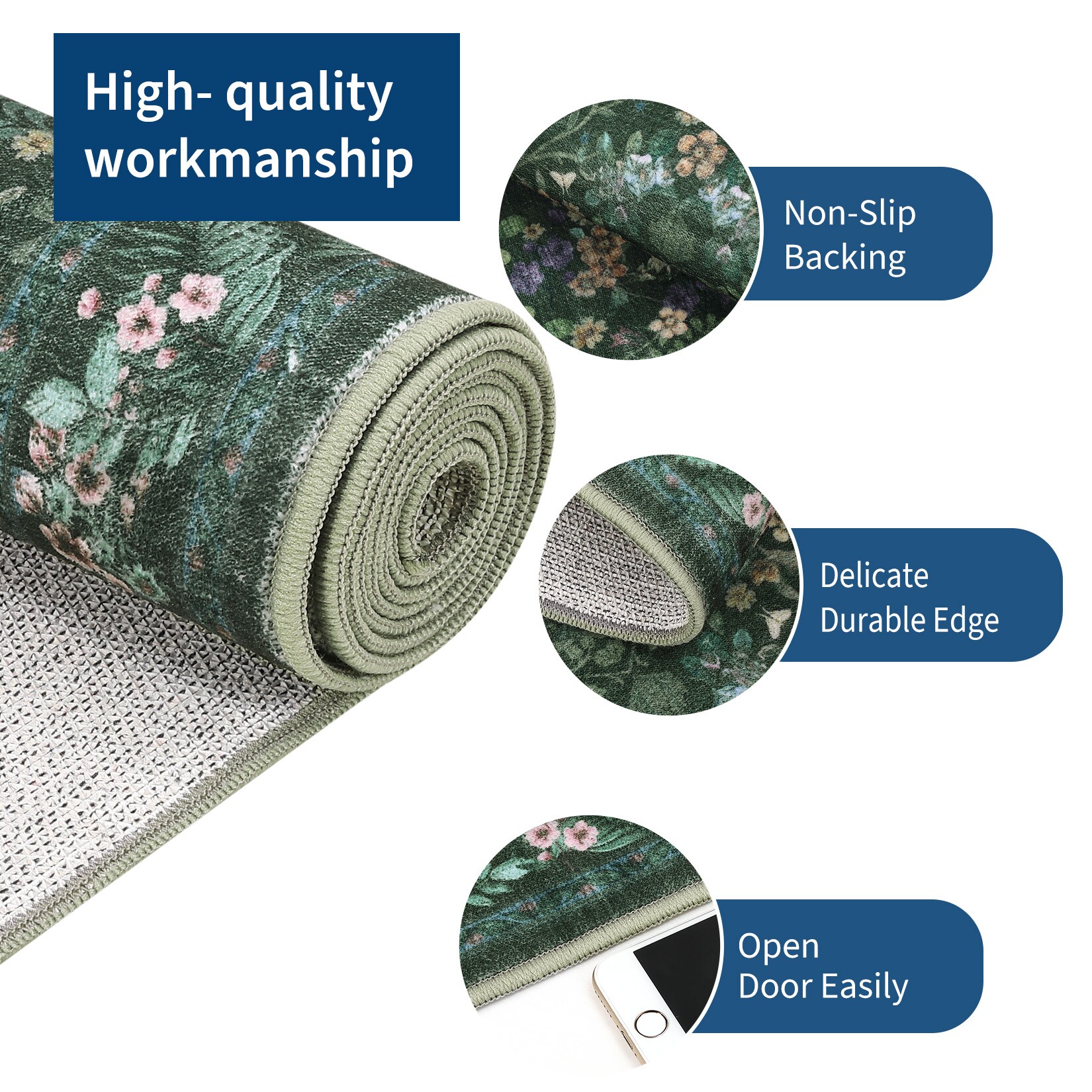 Garvee Washable Collapsible Floral Area Rug Non Slip Pet Friendly Easy ...