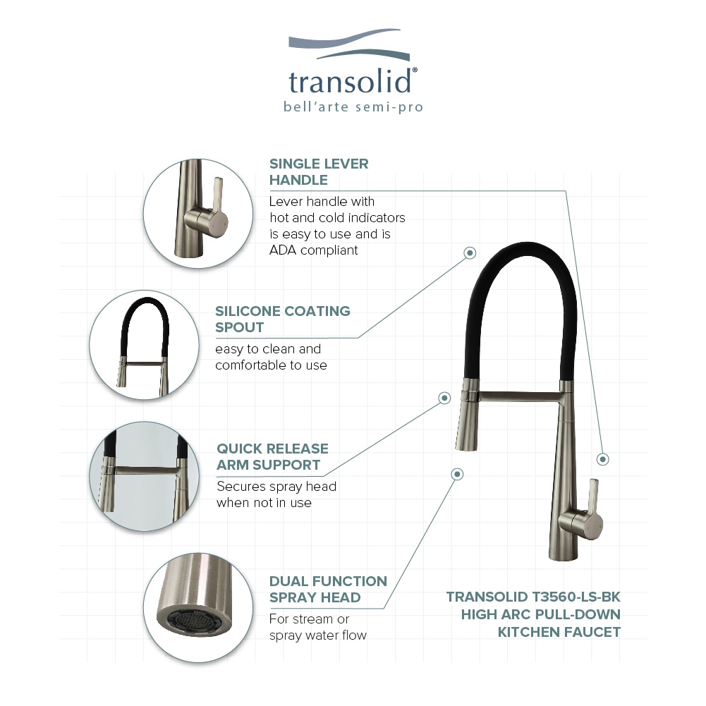 Polished Chrome and Black Single Handle Pull-down Kitchen Faucet