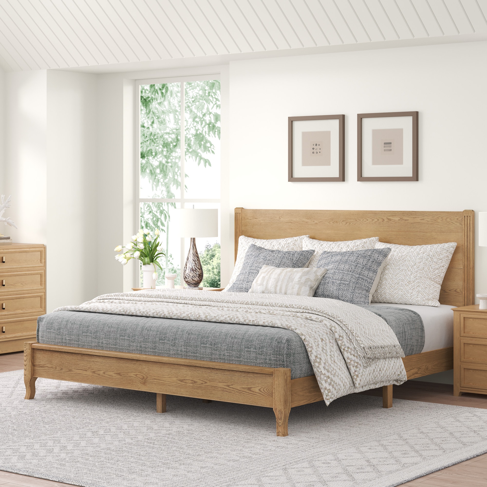LUE BONA CR-004-02LS Wood Color King Wood Platform Bed