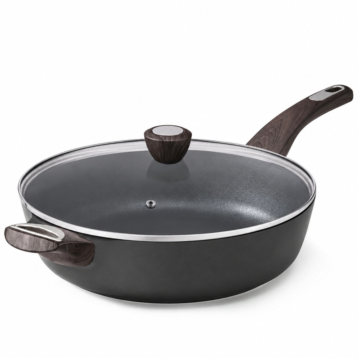 Yichuhaoxi  12 Inch Nonstick Frying Pan with Lid Deep Saute Pan 5 Quart Induction Compatible Healthy Cooking Surface Helper Handle Easy Clean