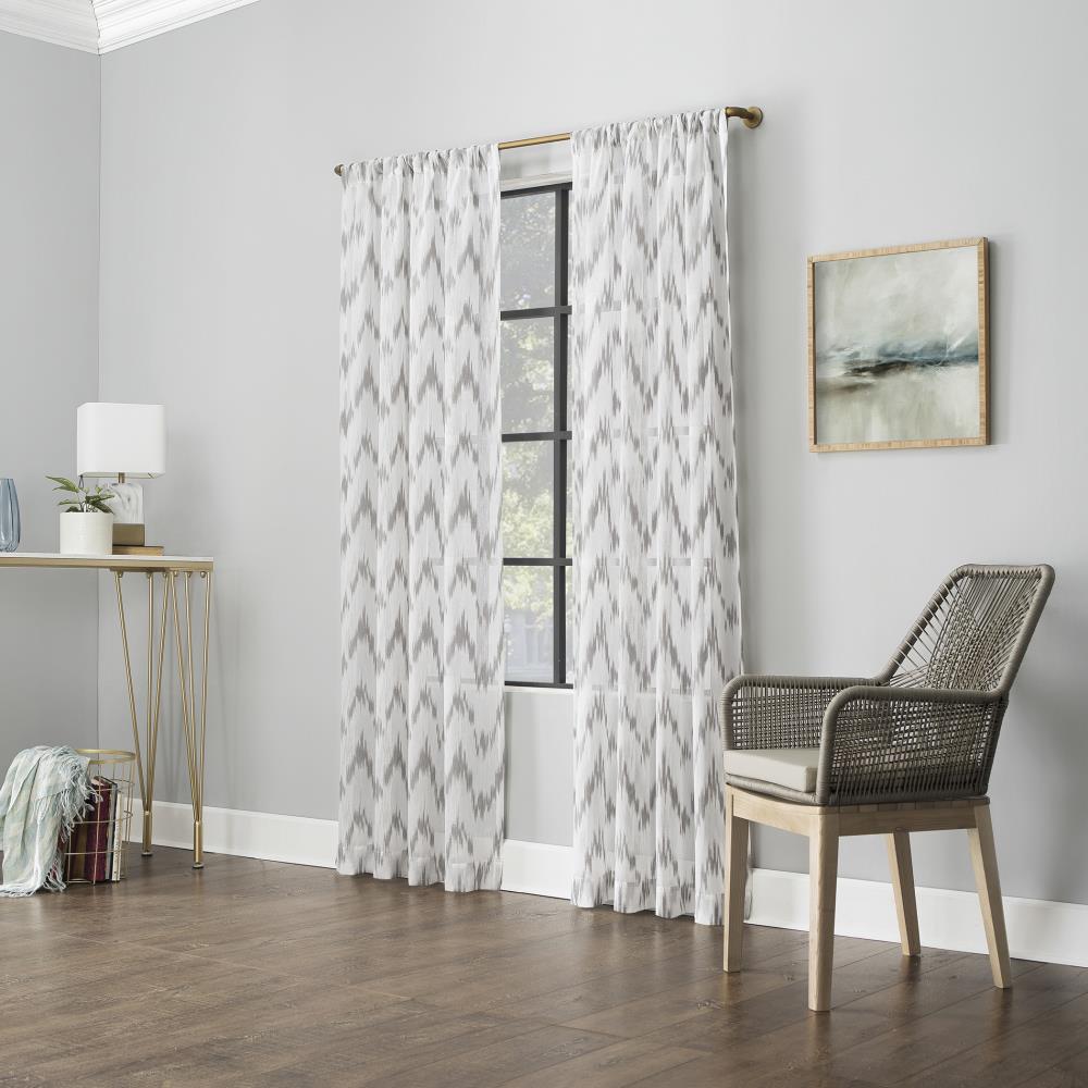 Scott Living 63-in Gray Polyester Sheer Rod Pocket Single Curtain Panel ...