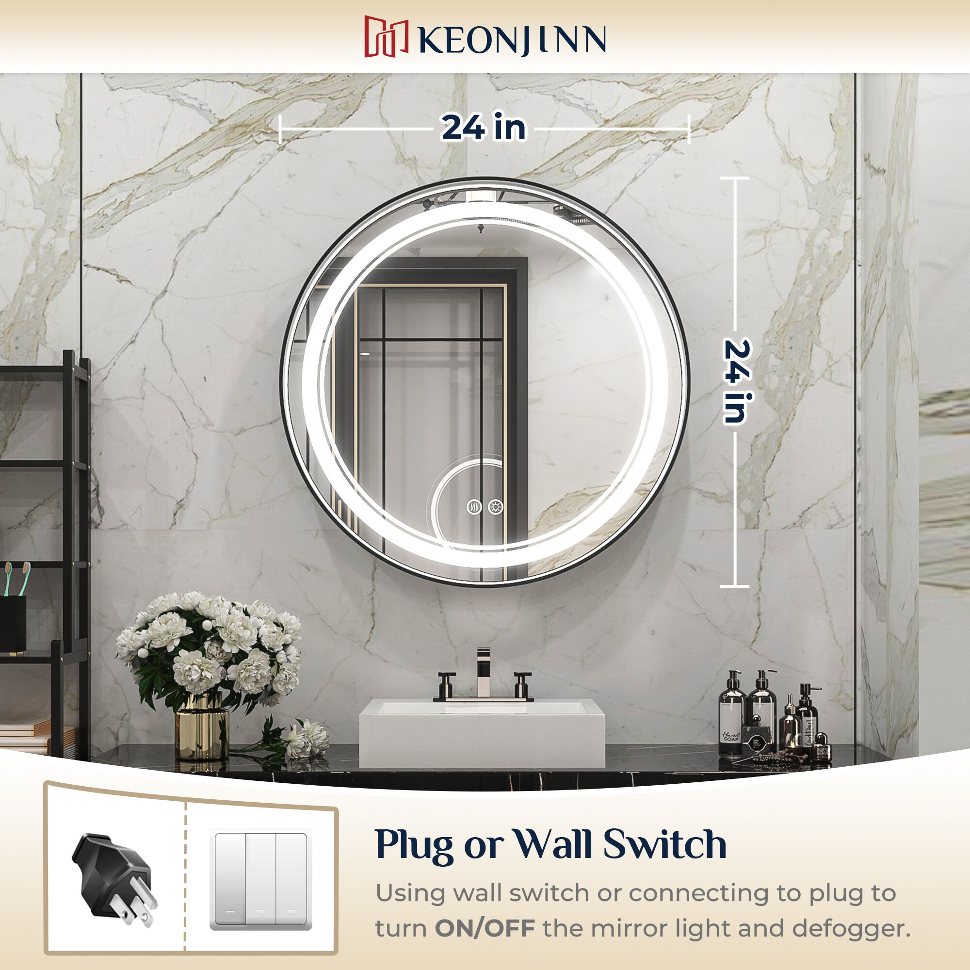 Keonjinn LW-JZ-ZG-MR61-BK Framed-Bath-Mirrors - View #2