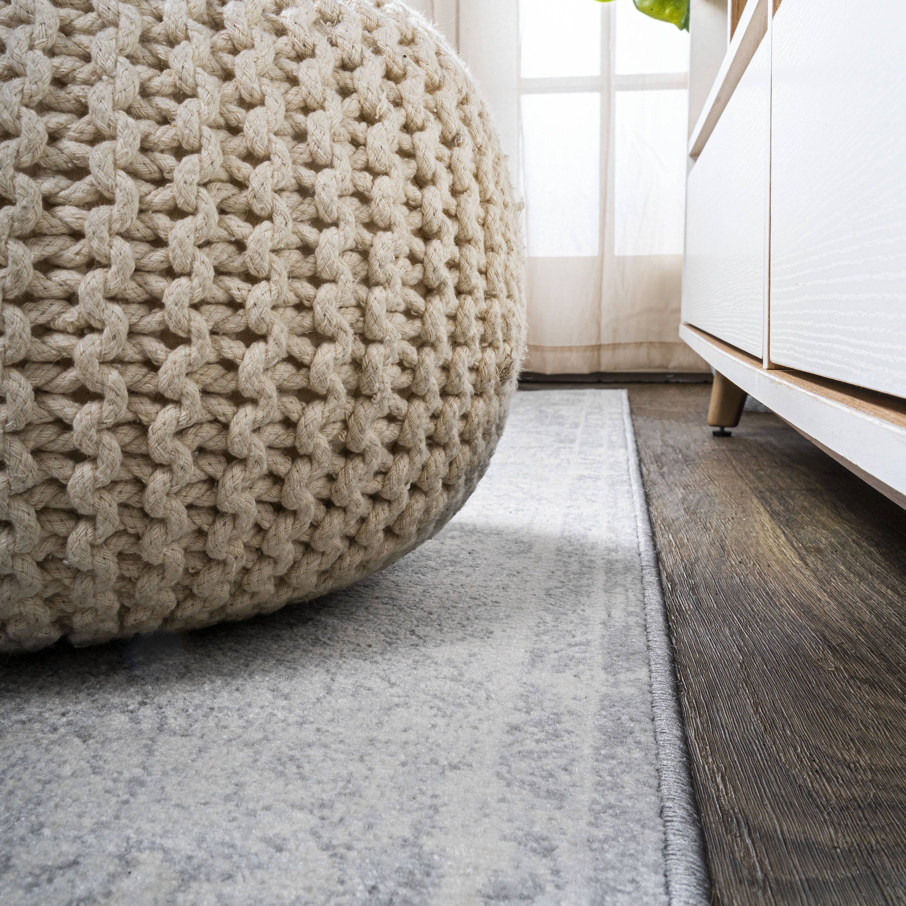 Gray Round Reversible Synthetic Medallion Rug