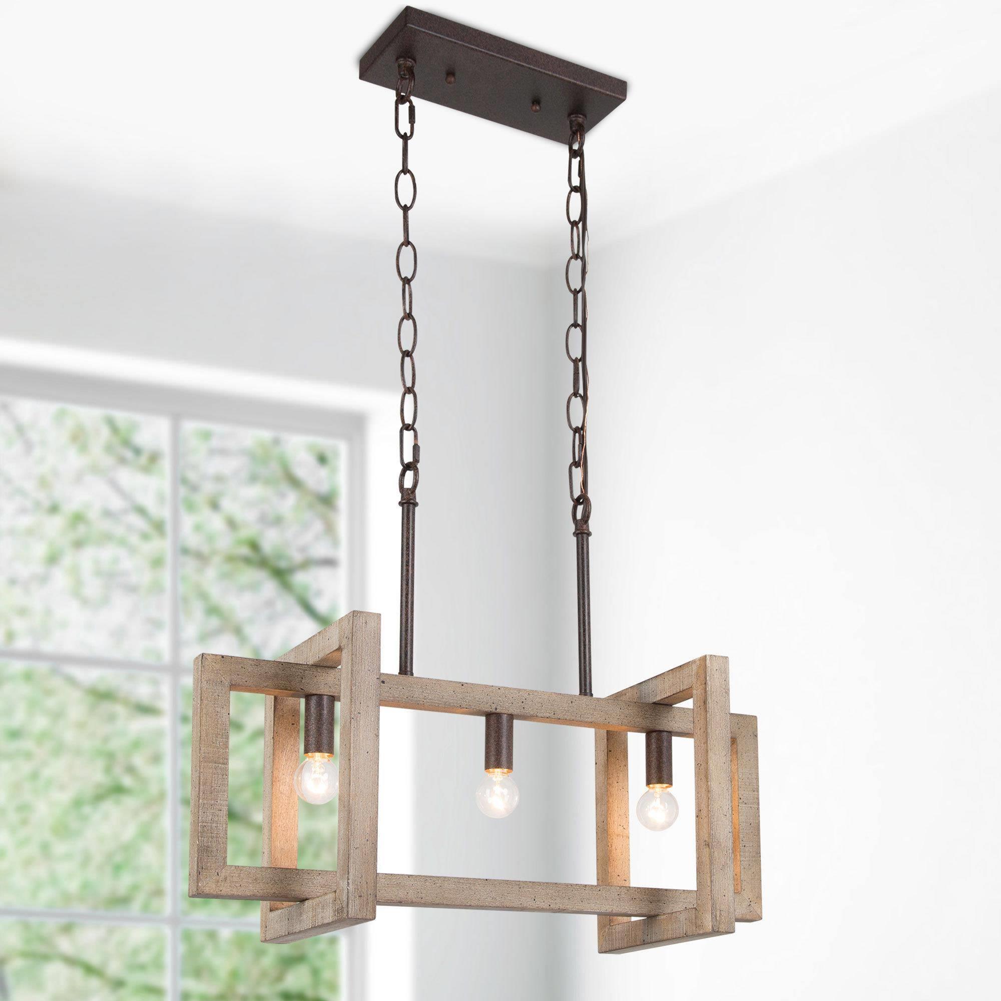 LNC EZIRYZLWS398967 Quaint 3 -Light Distressed Bronze Farmhouse Wood For Use in Bedrooms, Dining Rooms, Foyers, Kitchens, Living Rooms Chandelier