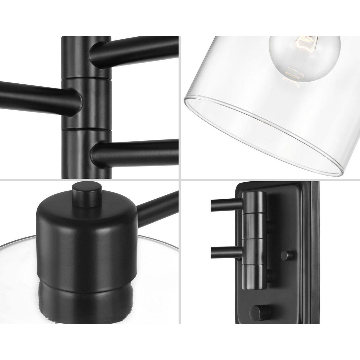 Milner Black Steel Swing Arm Wall Light with Clear Glass Shade