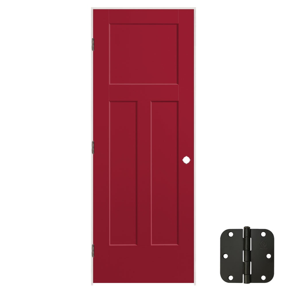 Masonite 5071442 28-in x 80-in Barn Red Solid core 3-panel craftsman Right hand Smooth Prefinished Molded composite Flat Jamb Single Prehung Interior Door
