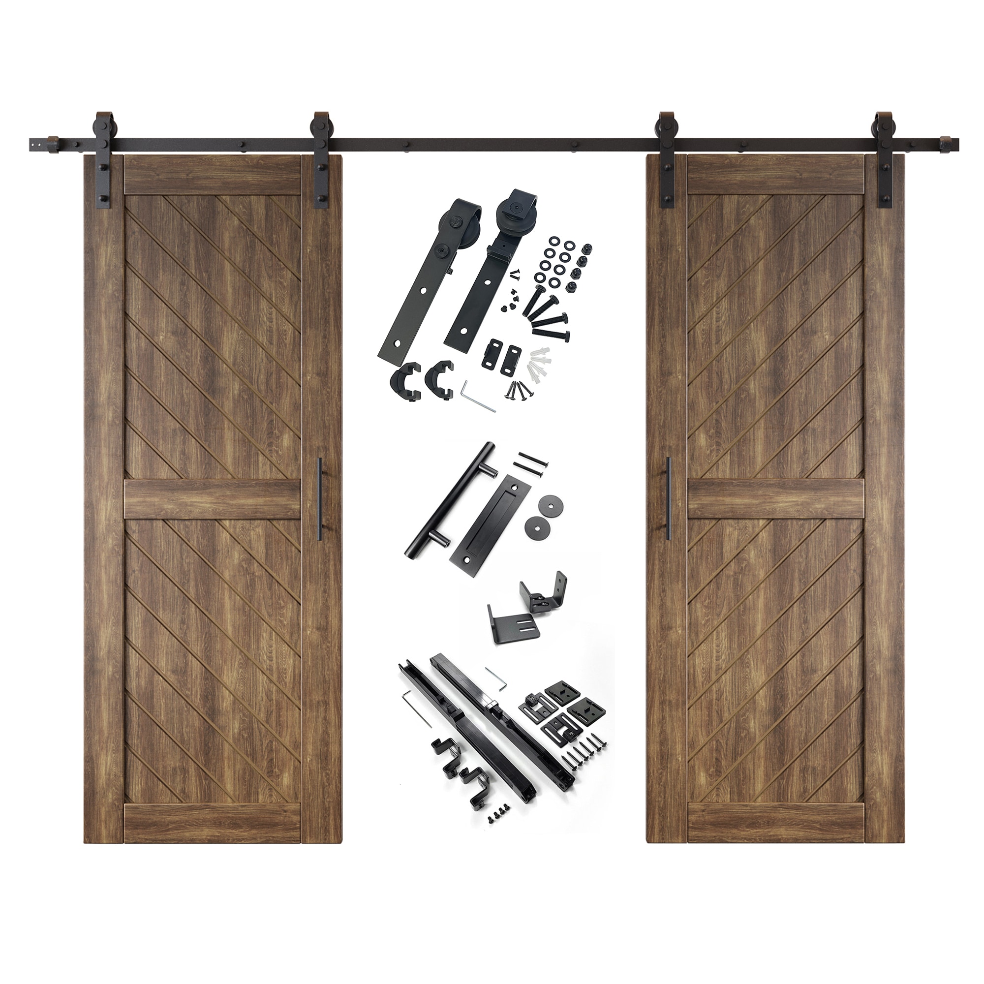 HOMACER YT2H132C-XT2-3080-WA 30-in x 80-in Dark Walnut Prefinished Non-standard Pine Wood Solid core Double Barn Door (Hardware Included)