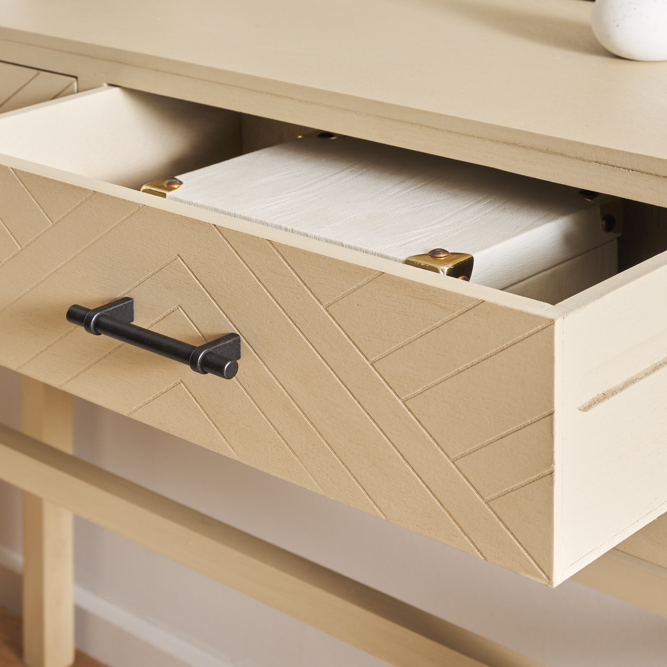 Ajana Natural Wood and Metal 2-Drawer Console Table