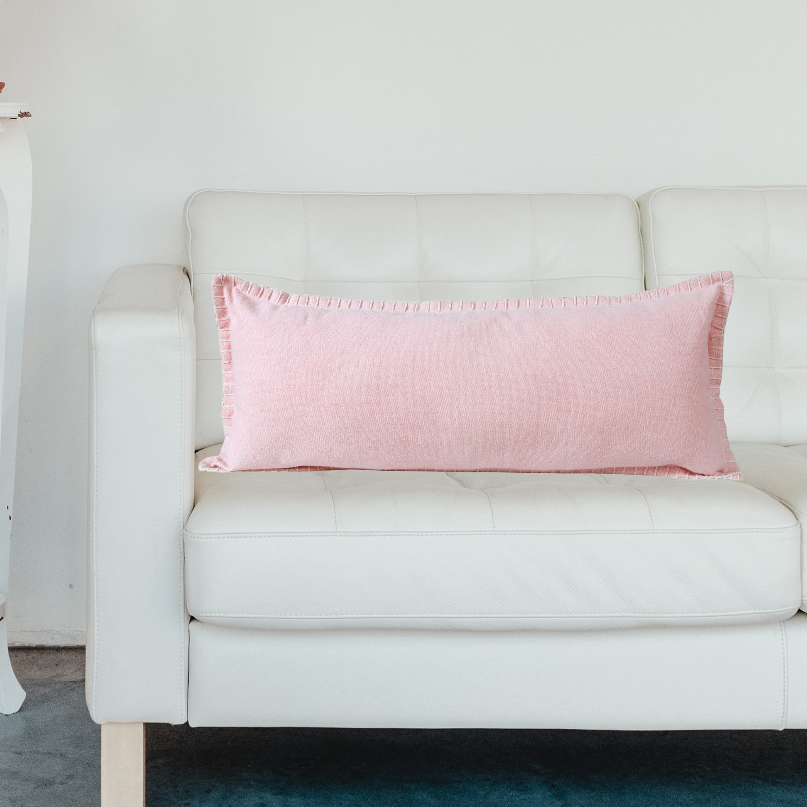 Vital Light Pink Cotton Rectangular Embroidered Throw Pillow