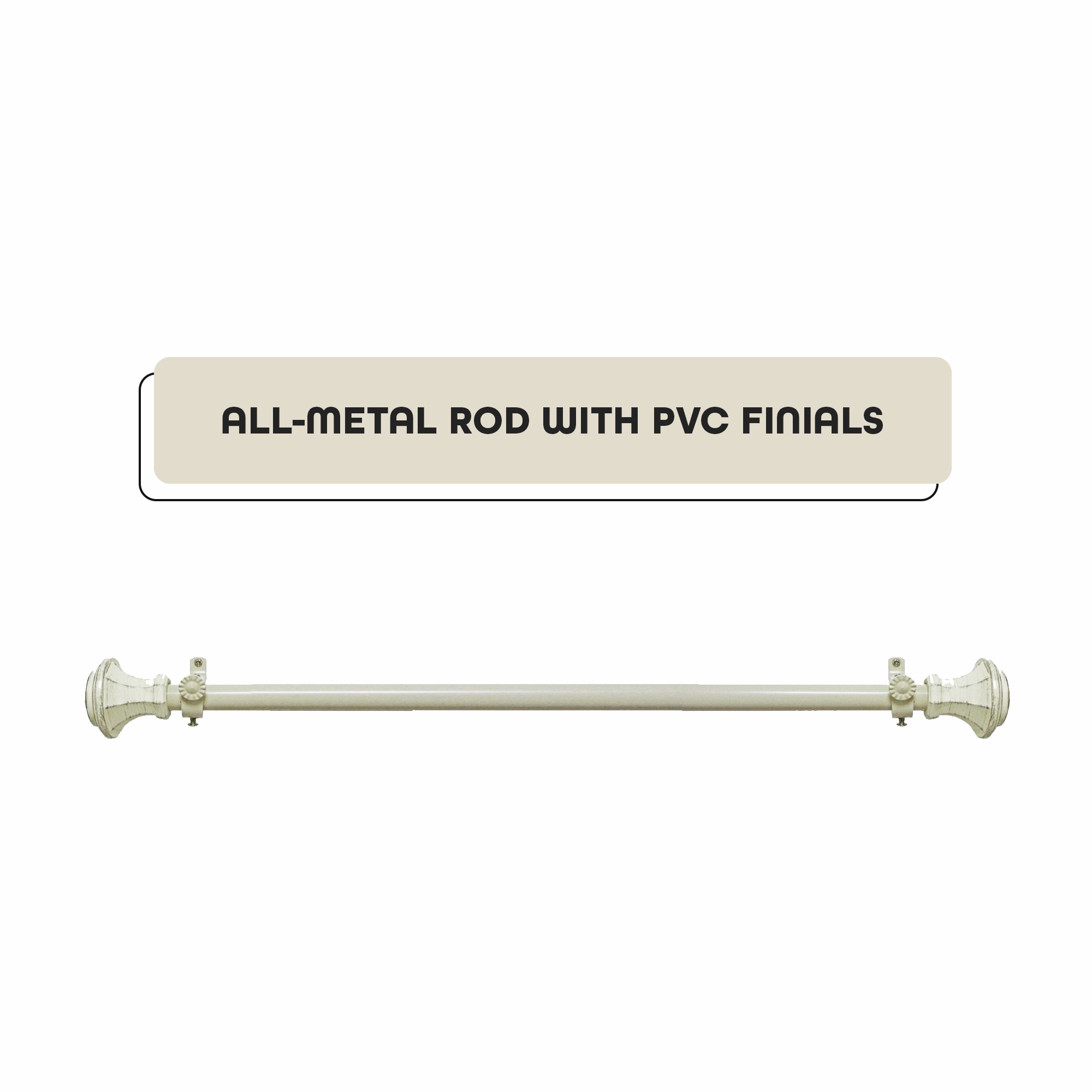 Adjustable Antique Cream Metal Curtain Rod with Gold Finials