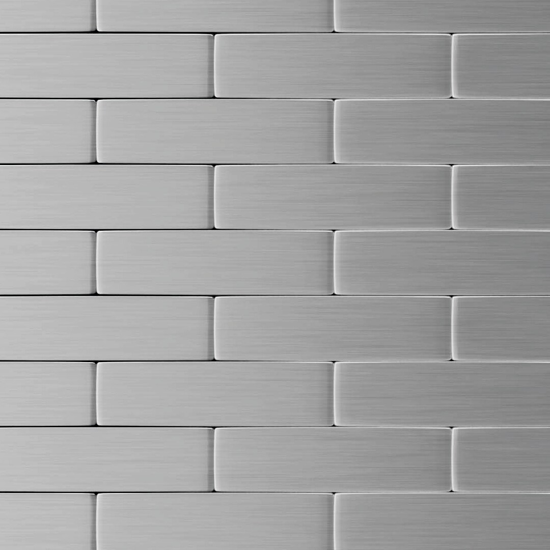 SpeedTiles ID888-1/SAM Sample- Bricky S2 Silver Stainless Steel 4-in x 4-in Brushed Metal Patterned Wall Tile