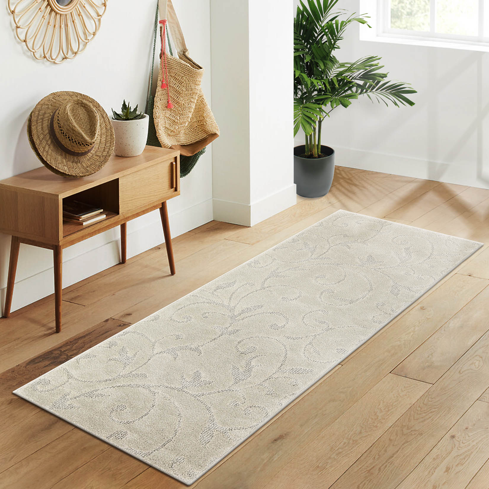 Garvee YXY-LO-PHO-0Z2ZPR09 2 x 6 (ft) Loomed Polyester Beige Rectangular Indoor Floral/Botanical Tropical Machine washable Runner rug