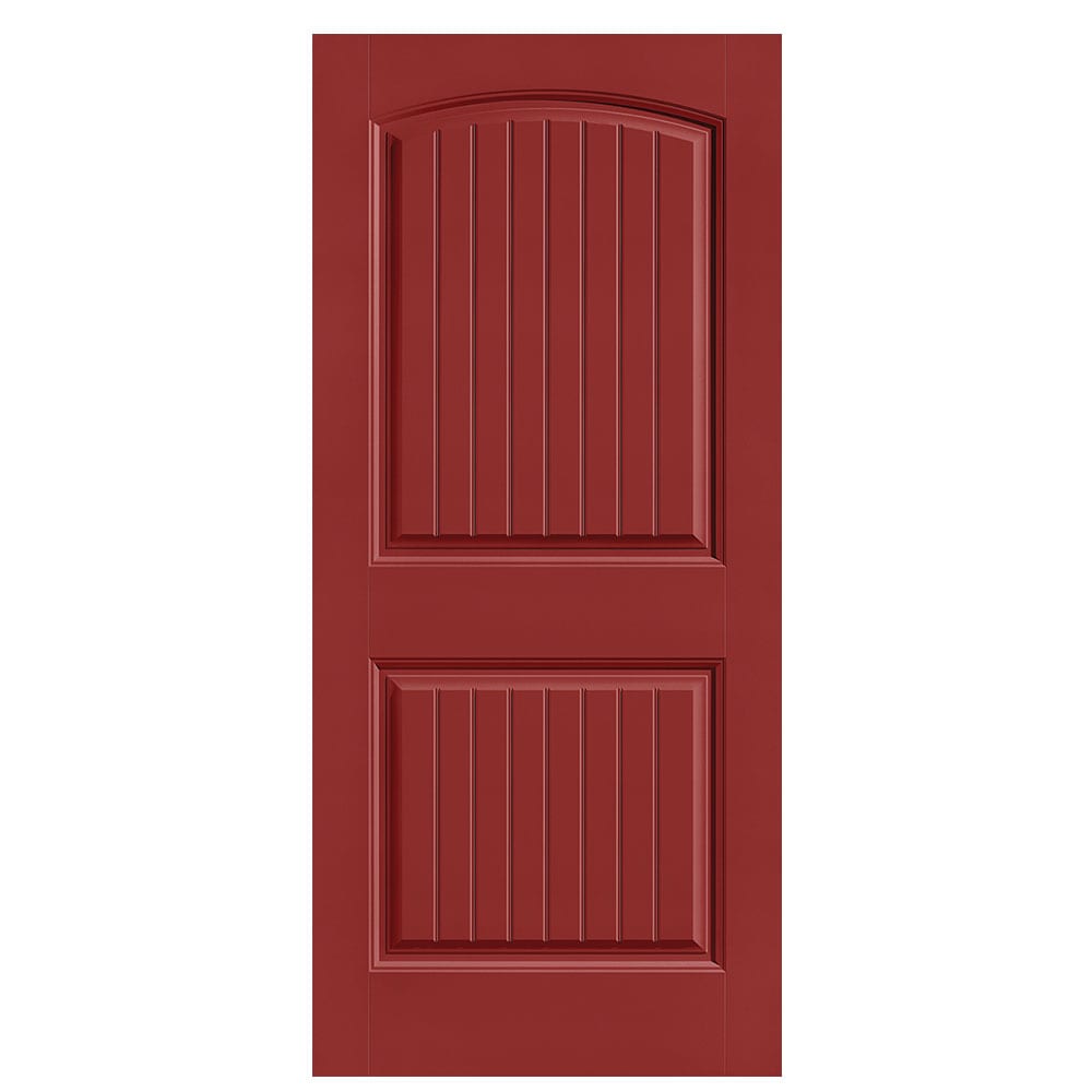 Masonite 1443474 Cheyenne 36-in x 80-in Barn Red 2-panel round top plank Smooth Hollow core Prefinished Molded composite Slab Door