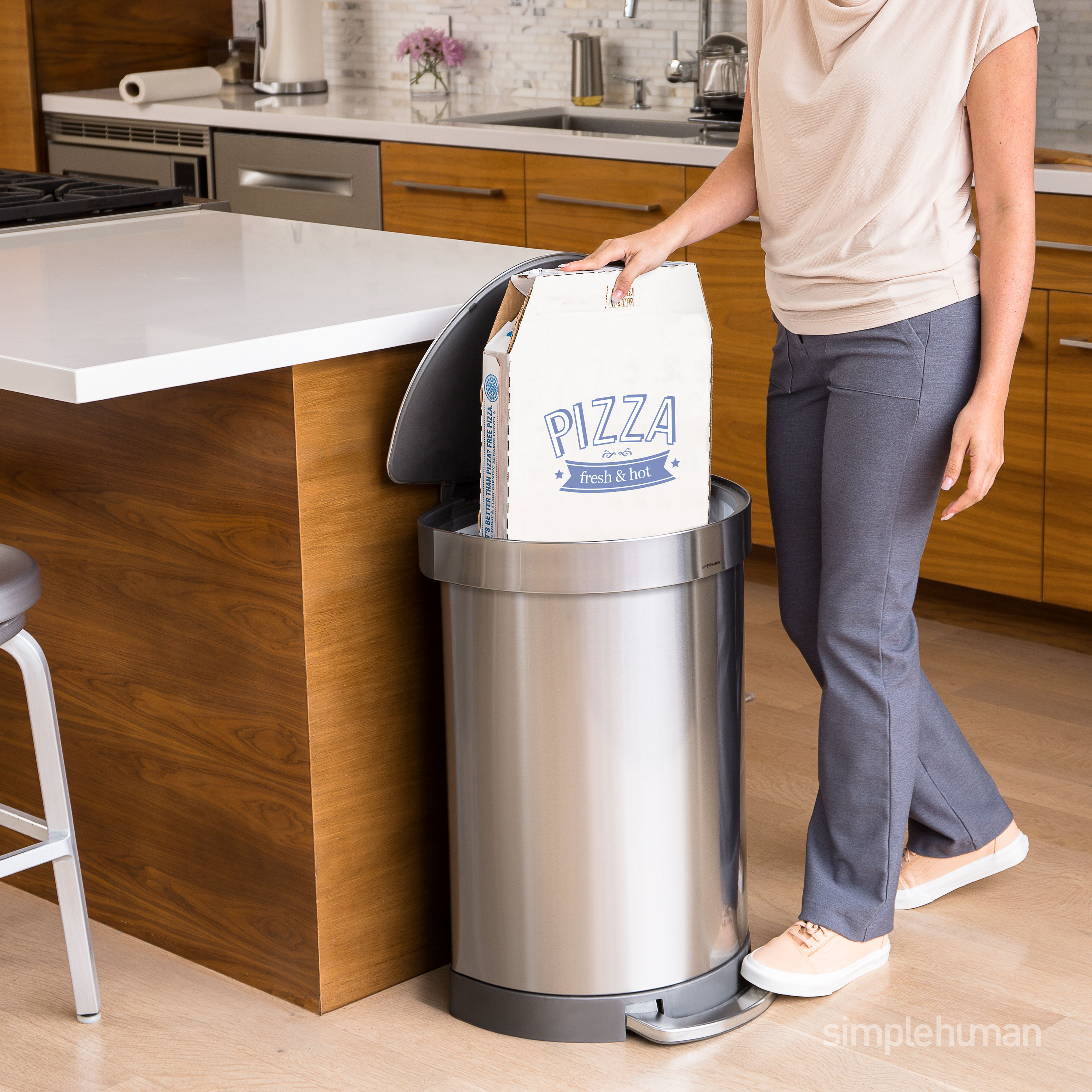 simplehuman 60-Liter Brushed Stainless Steel Kitchen Trash Can