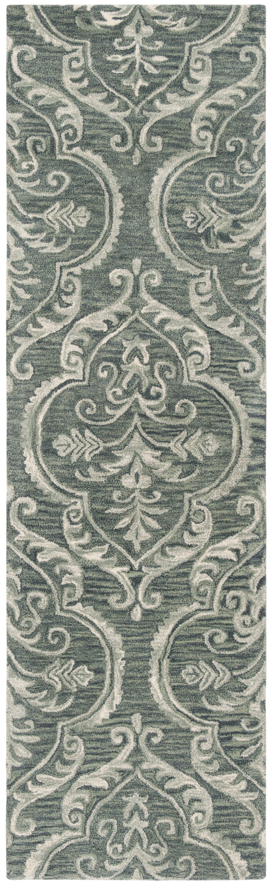 Handmade Floral Blue Sage Wool Runner Rug - 2'3" x 8'
