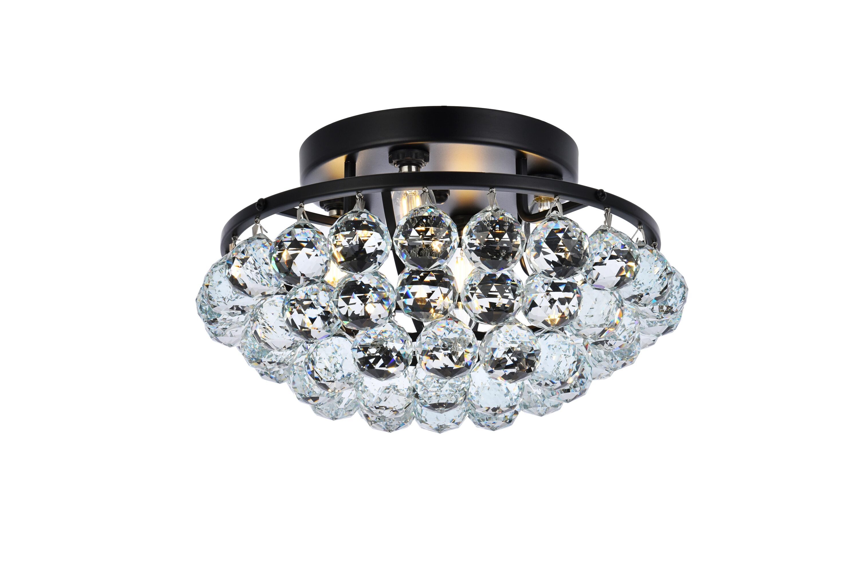 Corona 14-Inch Black and Crystal Flush Mount Light