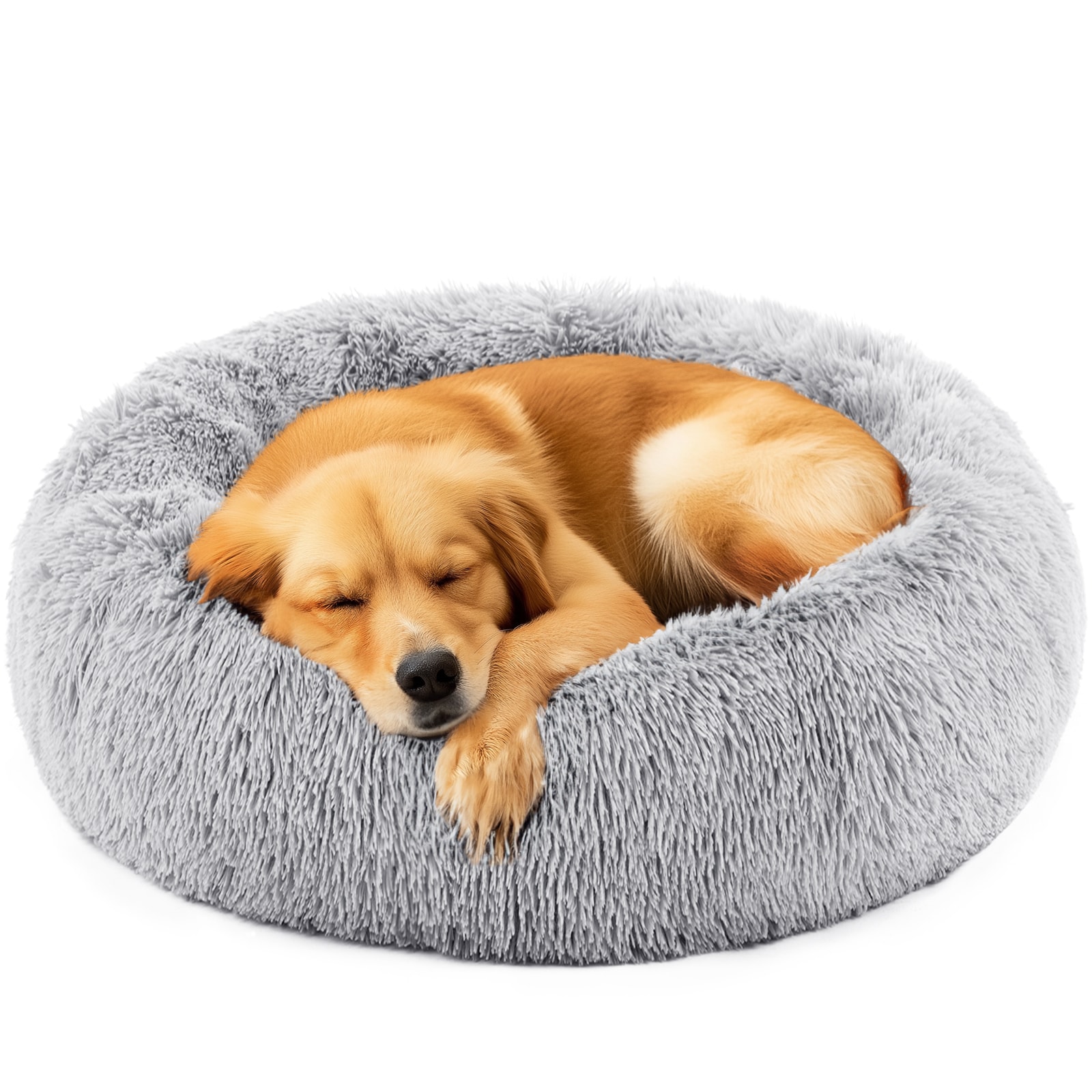 Sweetcrispy 30-in Plush Donut Faux Fur Pet Bed for Cats and Dogs(Gray)