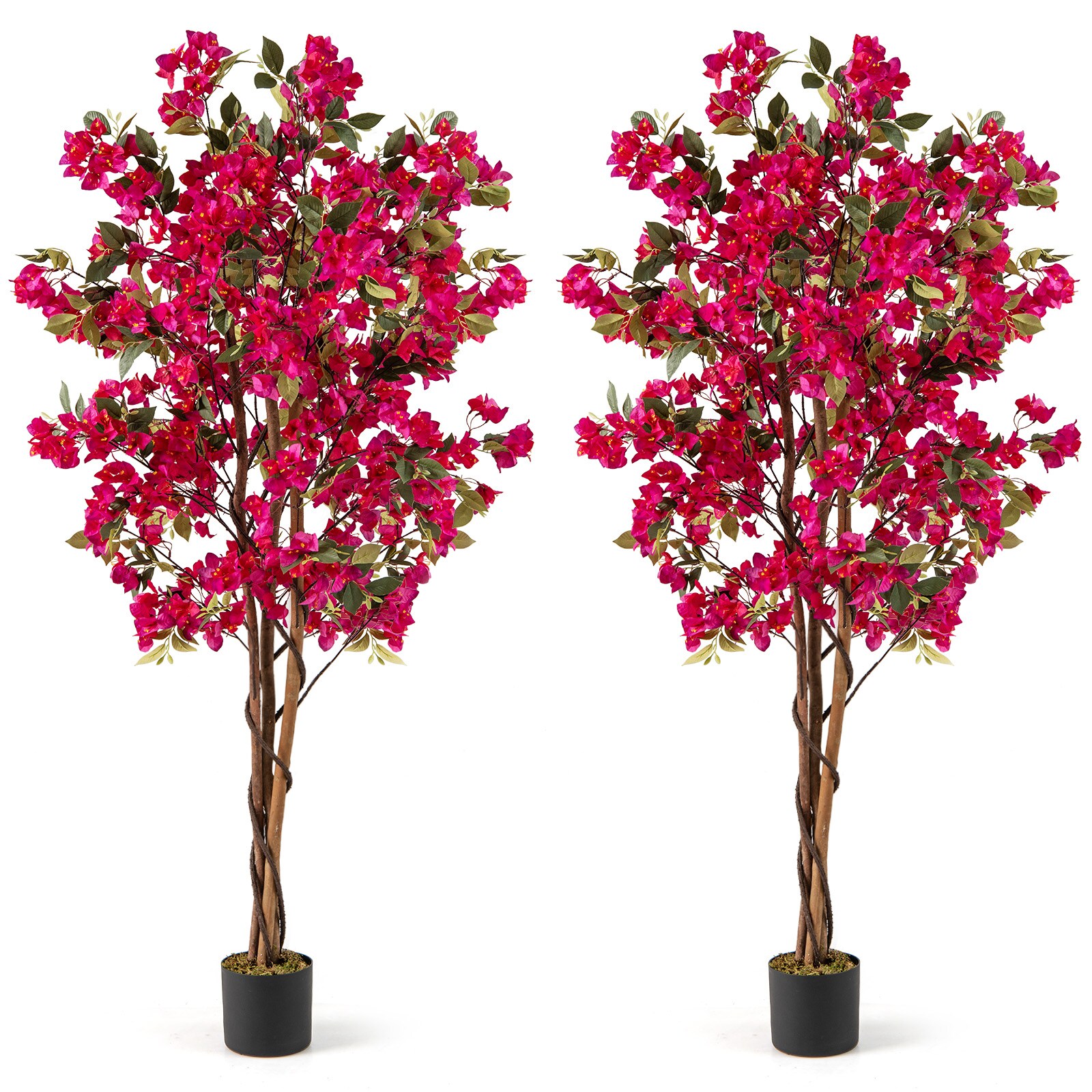 Slickblue Set of 1/2 Artificial 71-in H Bougainvillea Tree with 910 Flowers Twisted Wood Trunk and Pot for Hallway Porch or Office