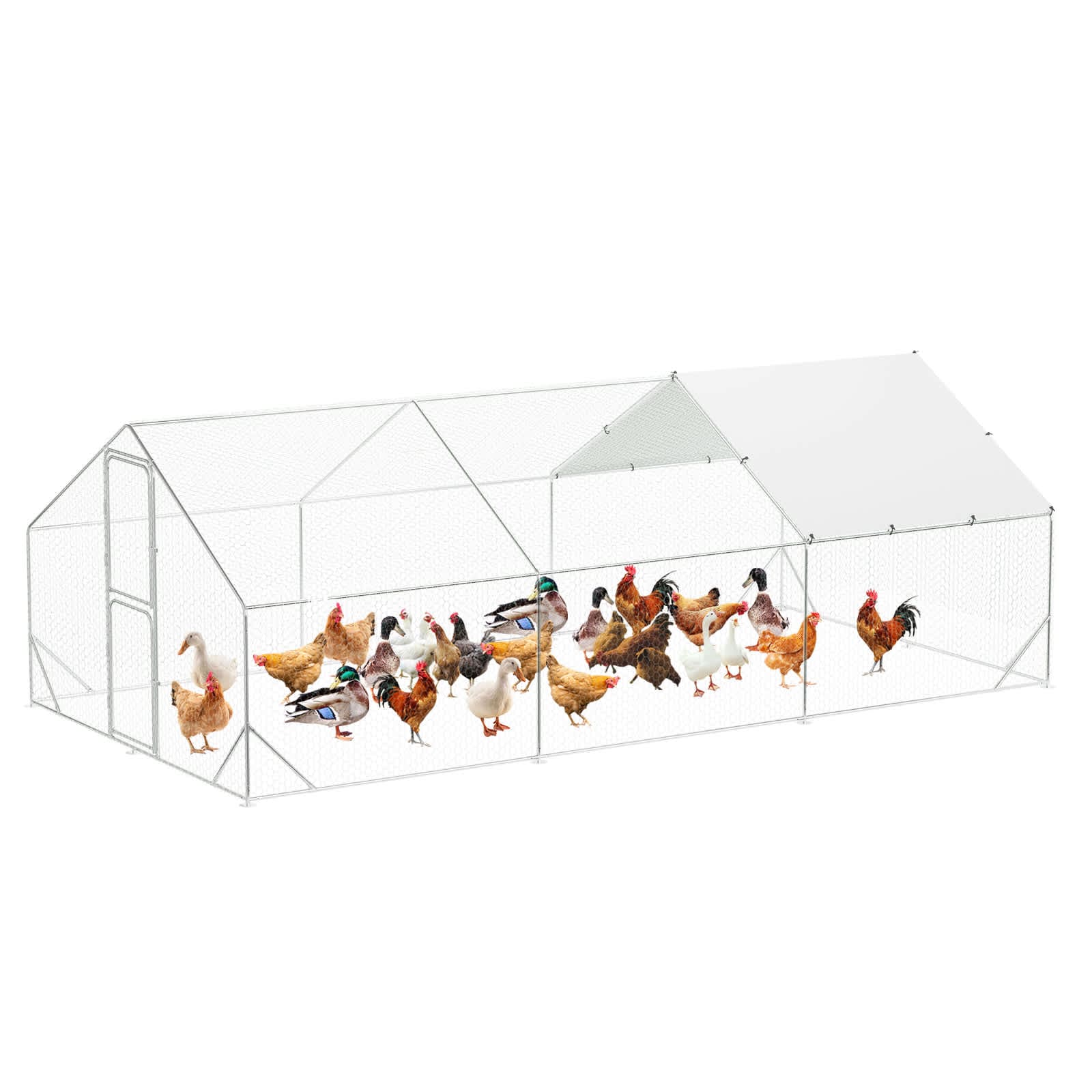 Qeetex WLS-PHO-15UBN4N2 Large Metal Chicken Coop Run Walk in Poultry Cage with Waterproof Roof Cover Spire Shaped Outdoor Backyard Farm Fence Cage Hen House with Chain Link for Rabbit Duck Chicken