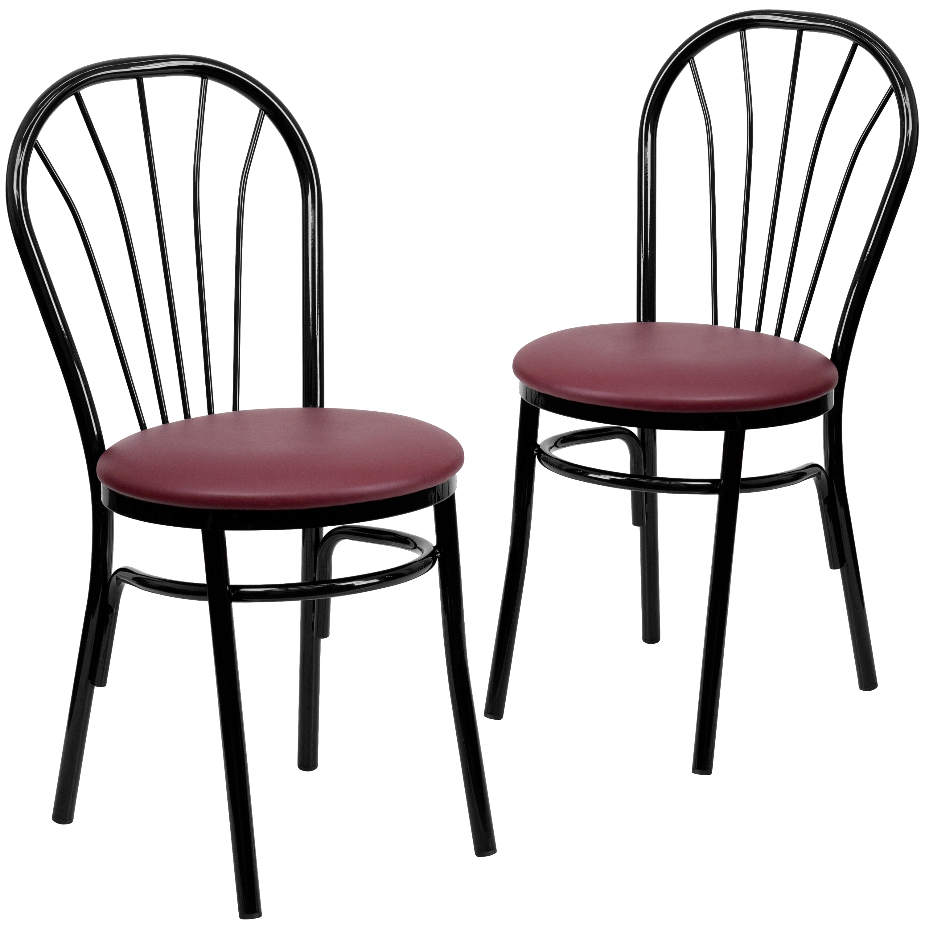Emma + Oliver 889142911005 2 Pack Fan Back Metal Chair with Burgundy Vinyl Seat - Hospitality Seating