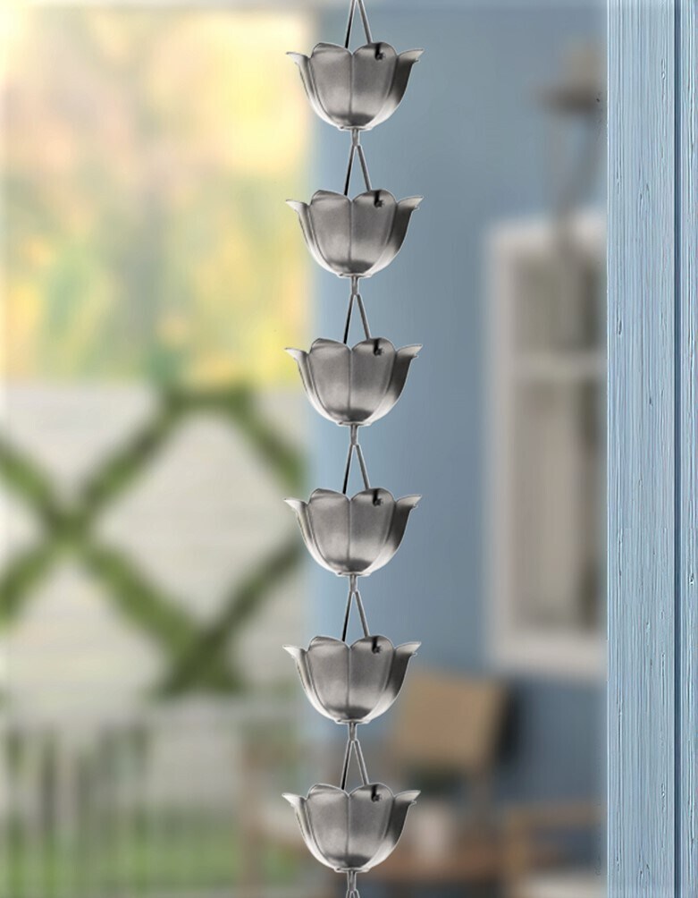 Monarch Rain Chains 8.5-ft Pewter Flower Rain Chains in the Rain 