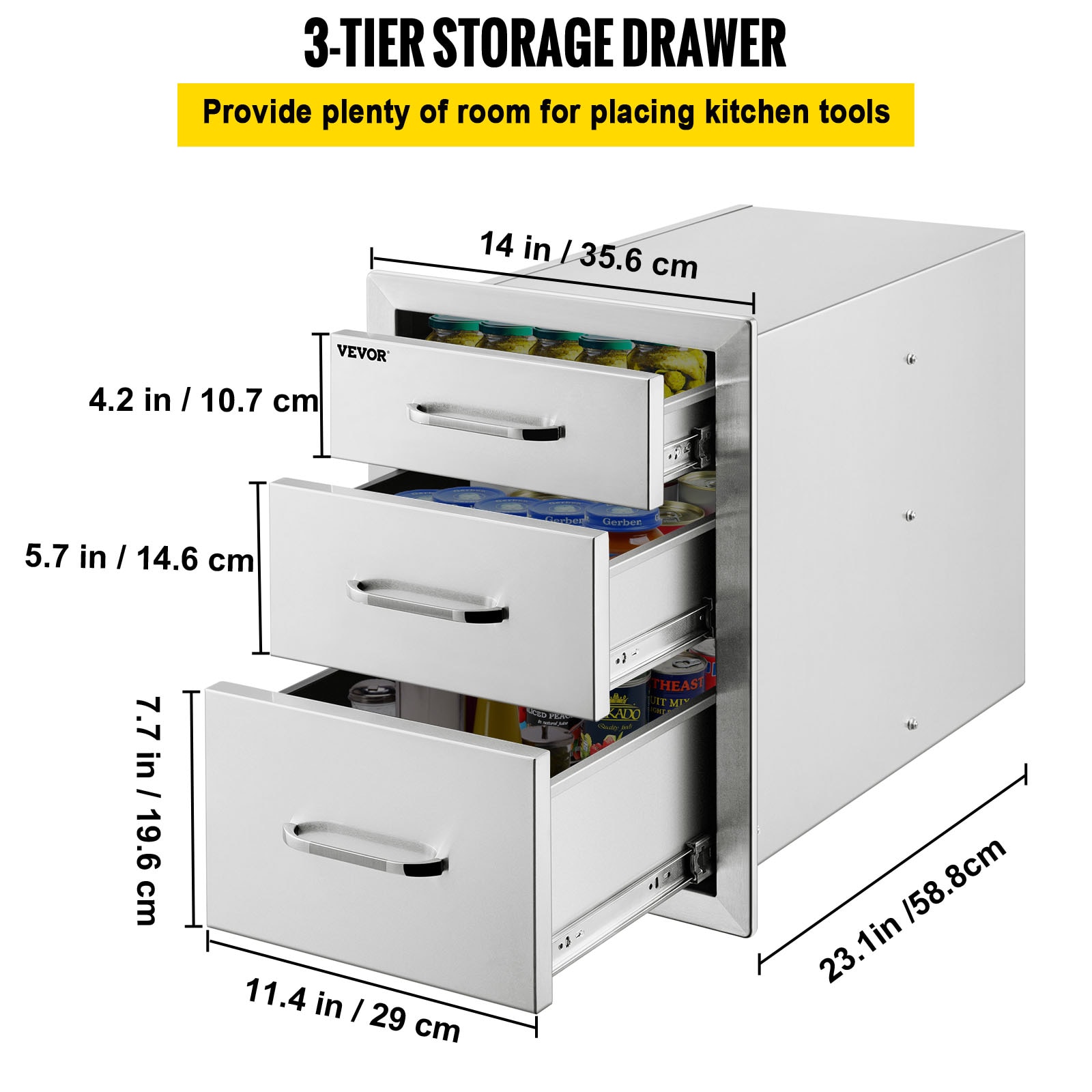 VEVOR Outdoor Kitchen Pull-Out Drawer 14-in W x 23.1-in D x 20.3-in H Outdoor Kitchen Cabinet 20.25X14YC3CBXGCTV0 Sansujyuku sansujyuku.com